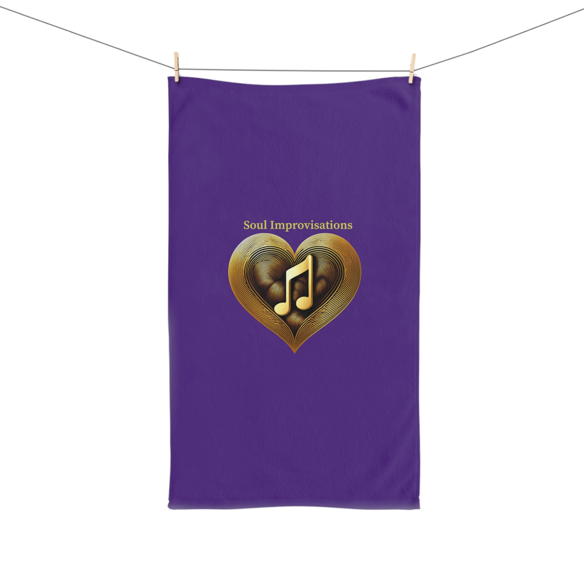 Gold Musical Heart Hand Towel - Purple - Image 3