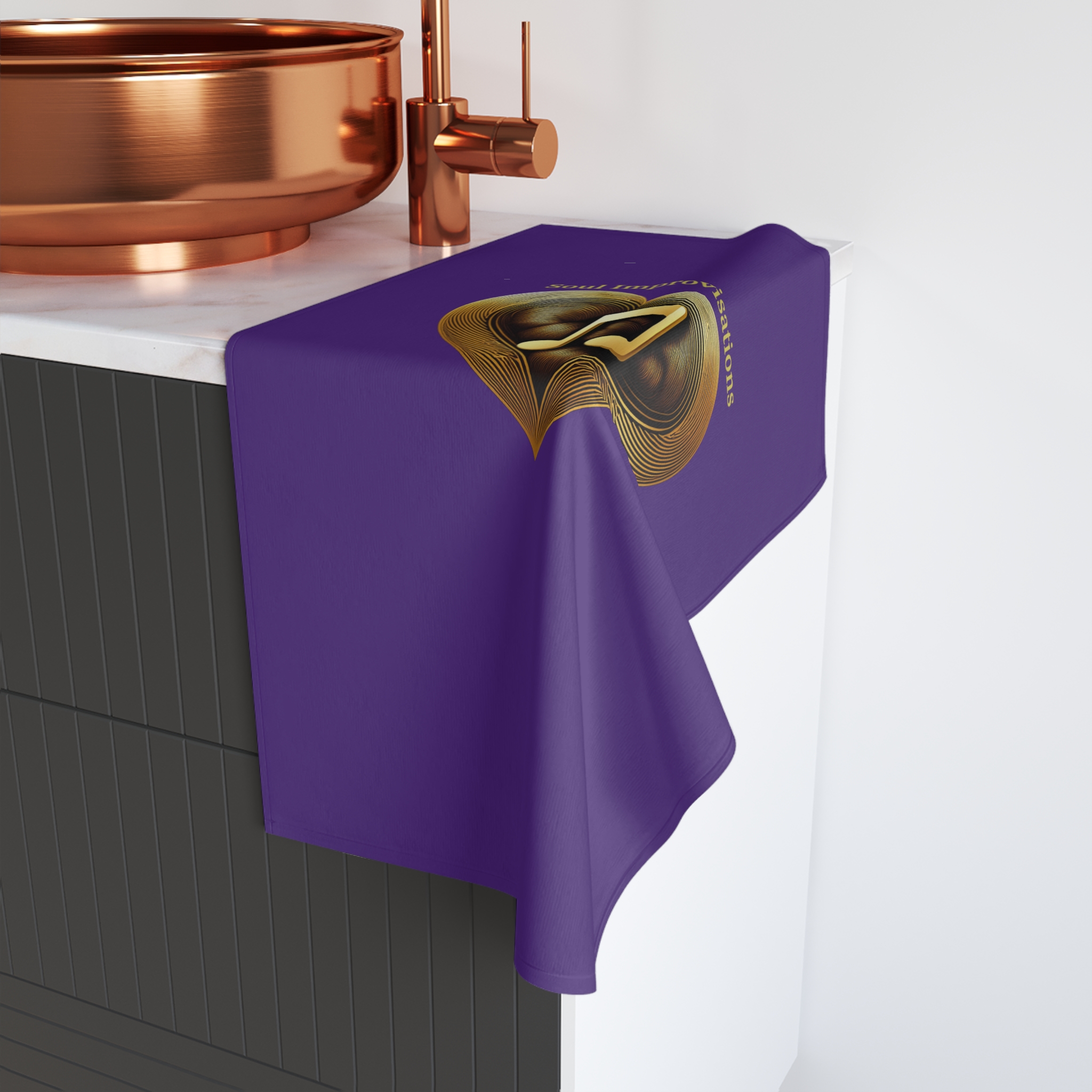Gold Musical Heart Hand Towel - Purple - Image 4