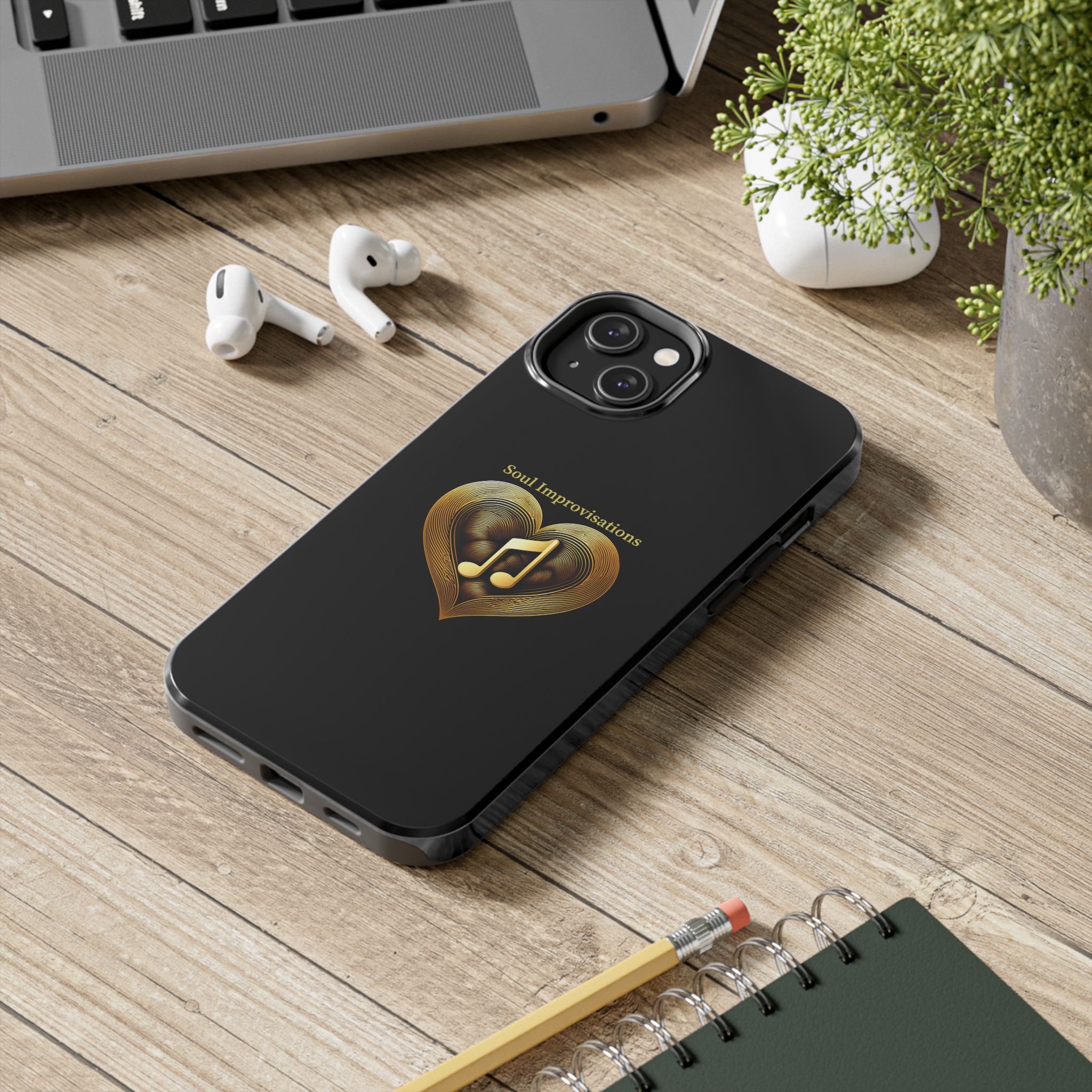 Gold Musical Heart Tough Phone Case - Black - Image 67