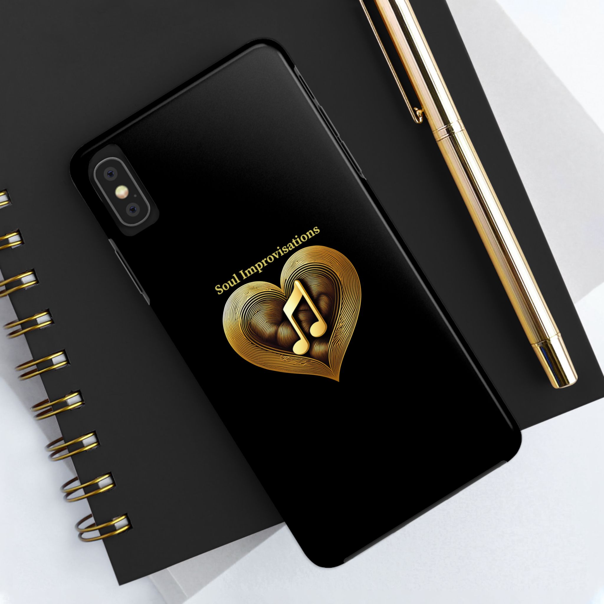 Gold Musical Heart Tough Phone Case - Black - Image 15