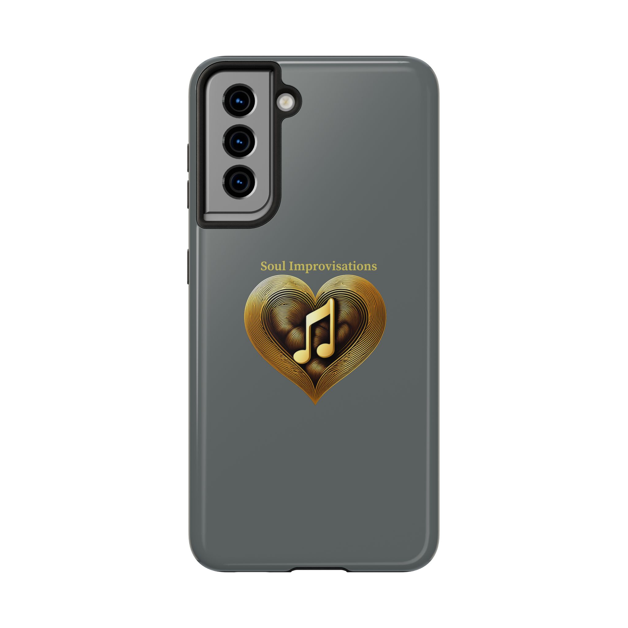 Gold Musical Heart Tough Phone Case - Grey - Image 92