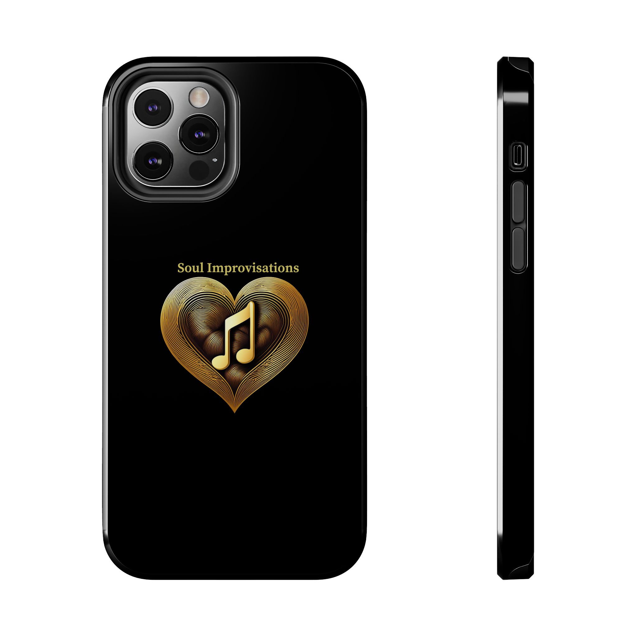 Gold Musical Heart Tough Phone Case - Black - Image 36