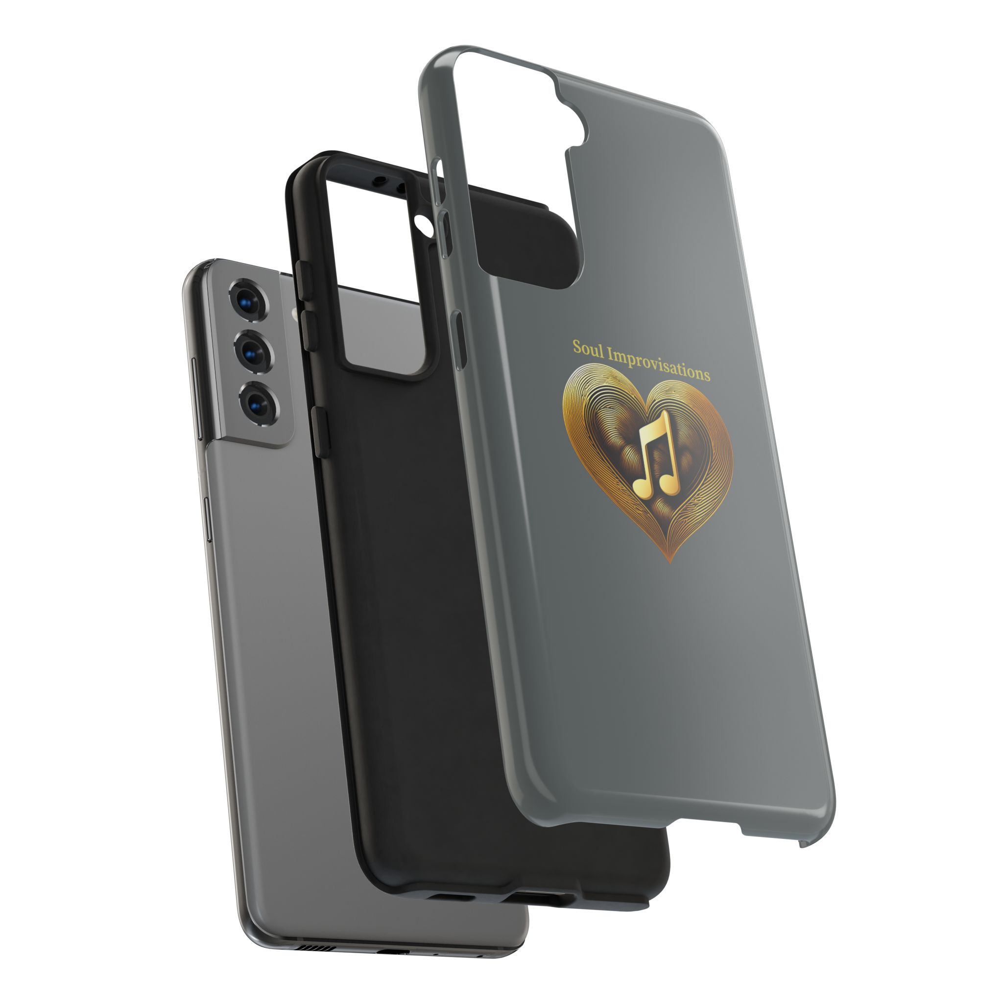 Gold Musical Heart Tough Phone Case - Grey - Image 95
