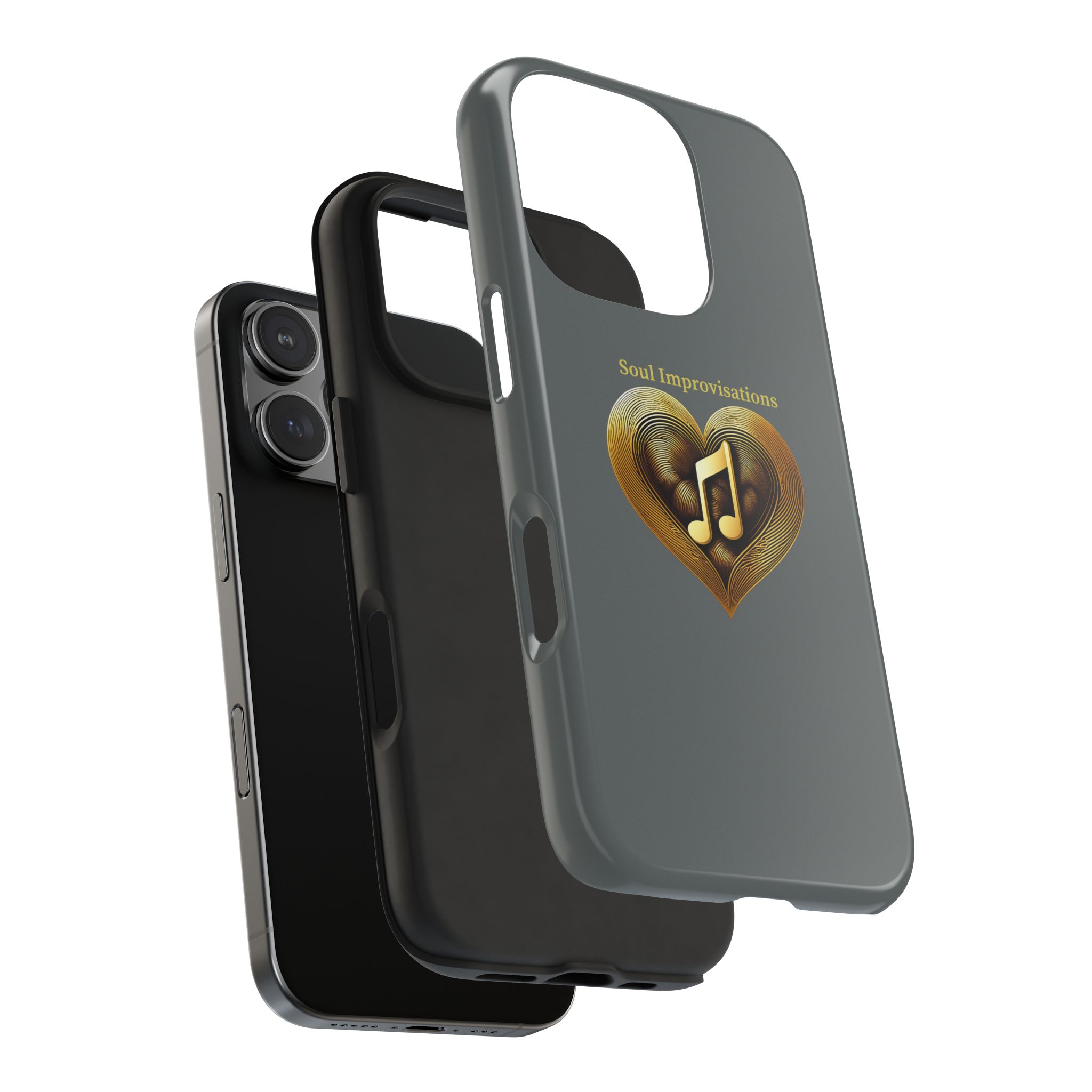 Gold Musical Heart Tough Phone Case - Grey - Image 98