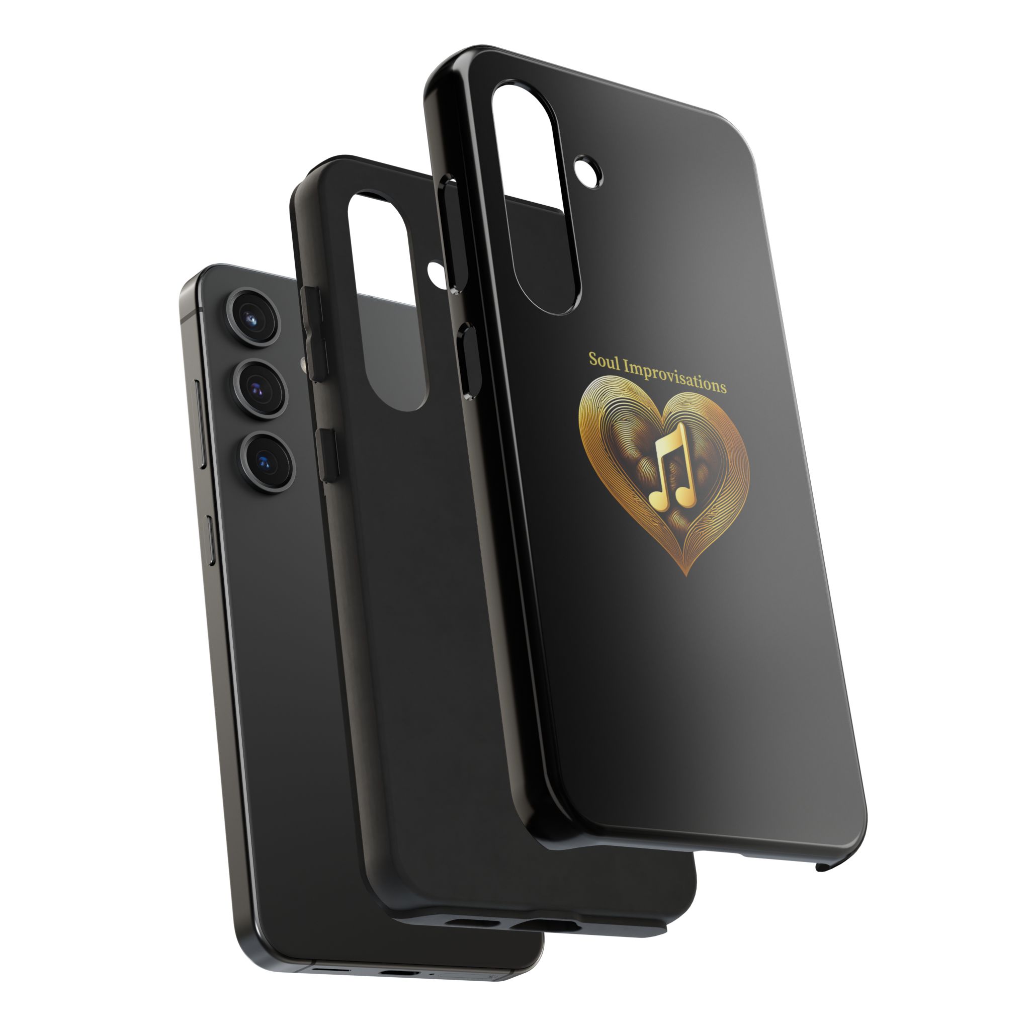 Gold Musical Heart Tough Phone Case - Black - Image 83