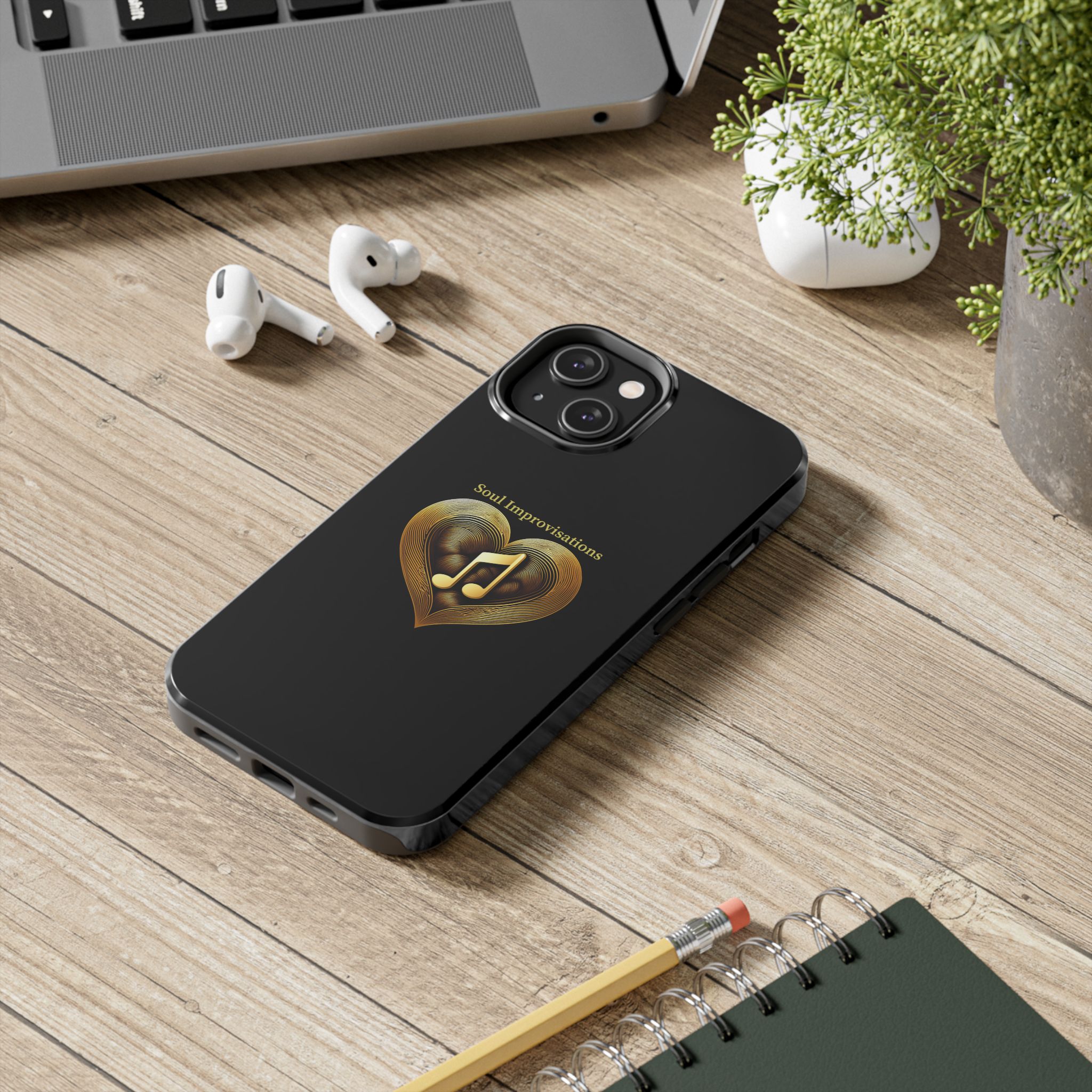 Gold Musical Heart Tough Phone Case - Black - Image 61
