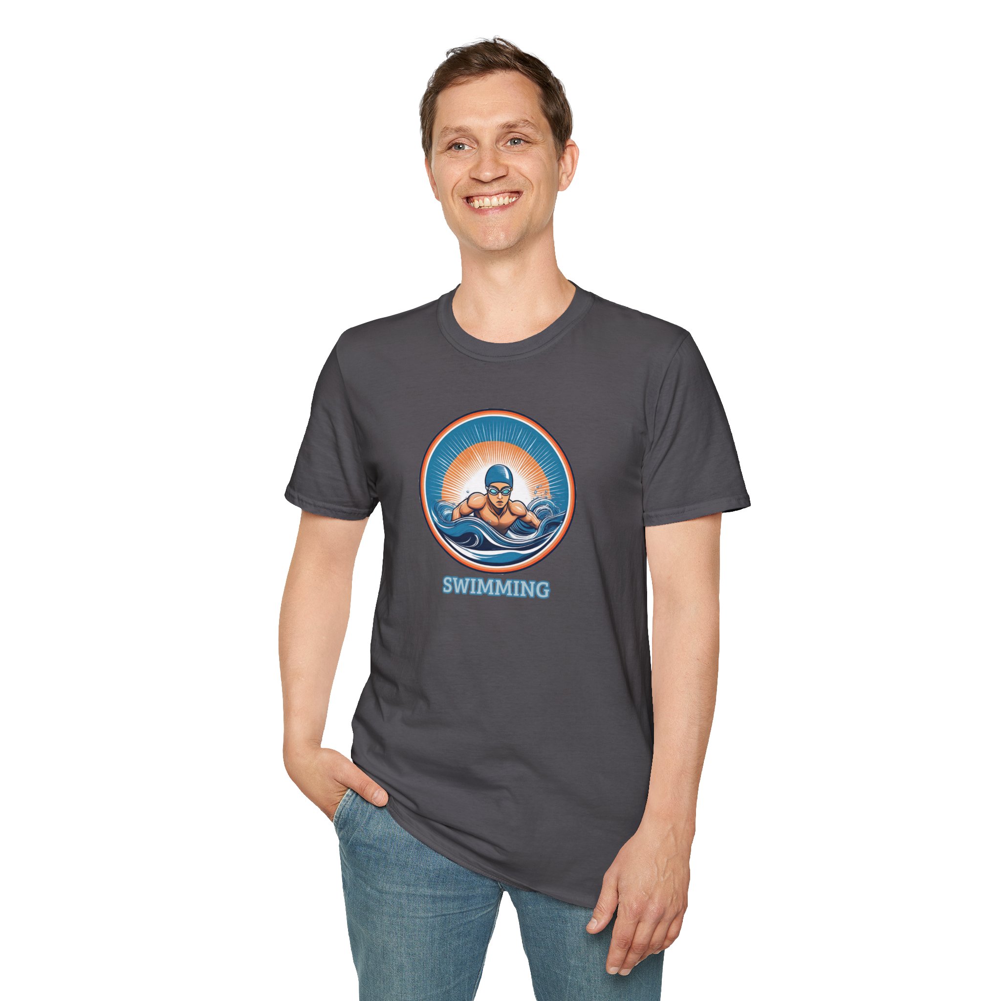 Men's Swimming - Unisex Softstyle Short Sleeve T-Shirt - Image 23
