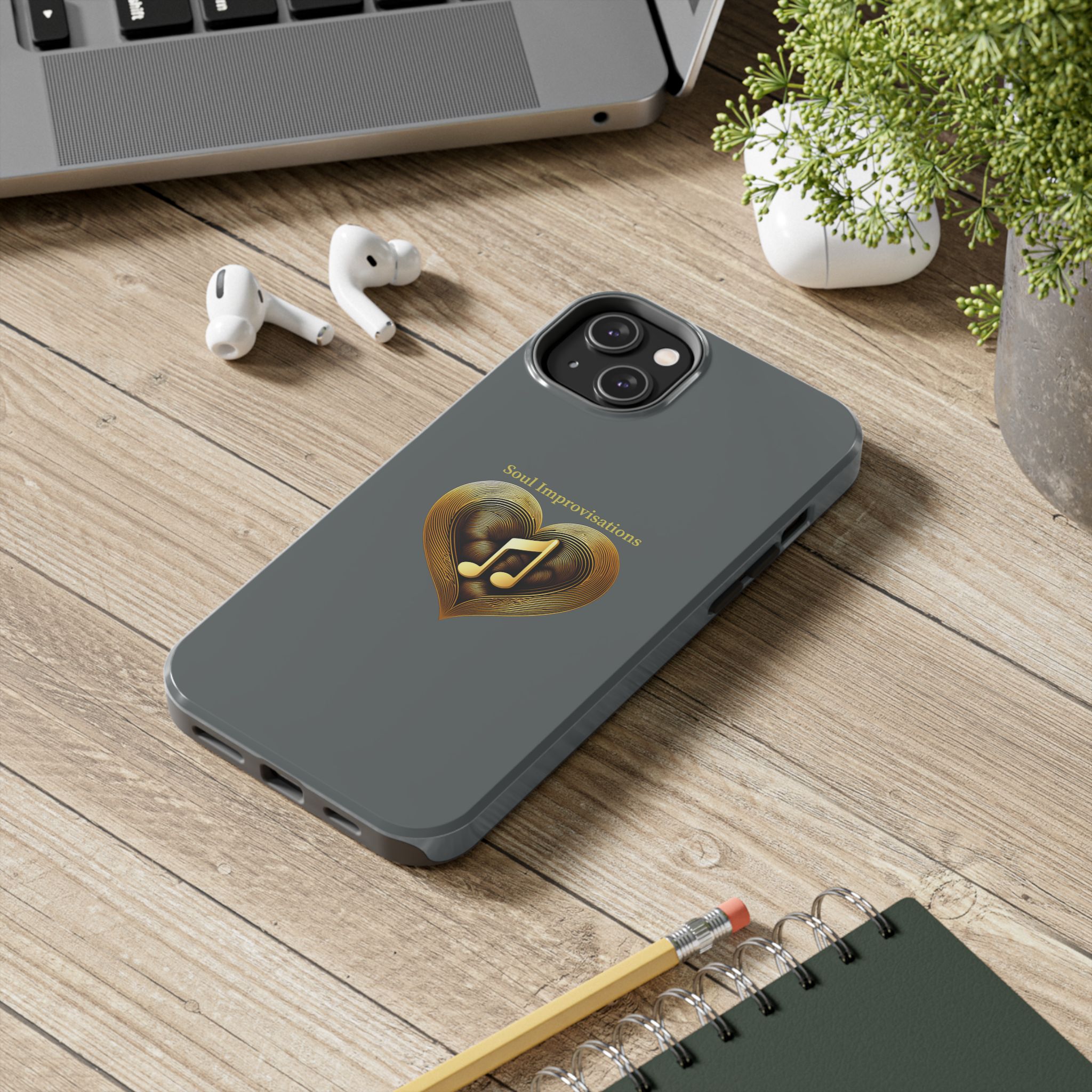 Gold Musical Heart Tough Phone Case - Grey - Image 67