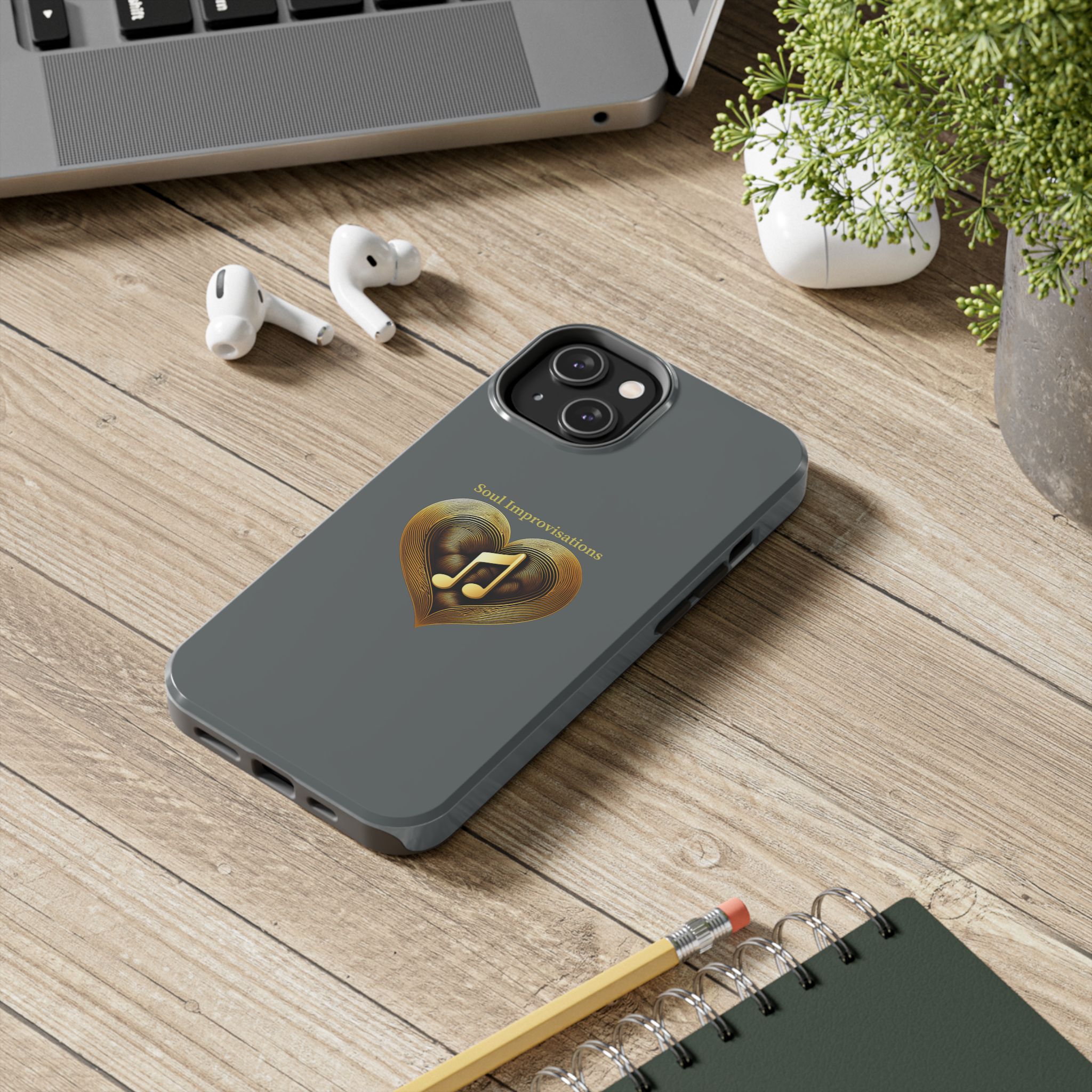 Gold Musical Heart Tough Phone Case - Grey - Image 61