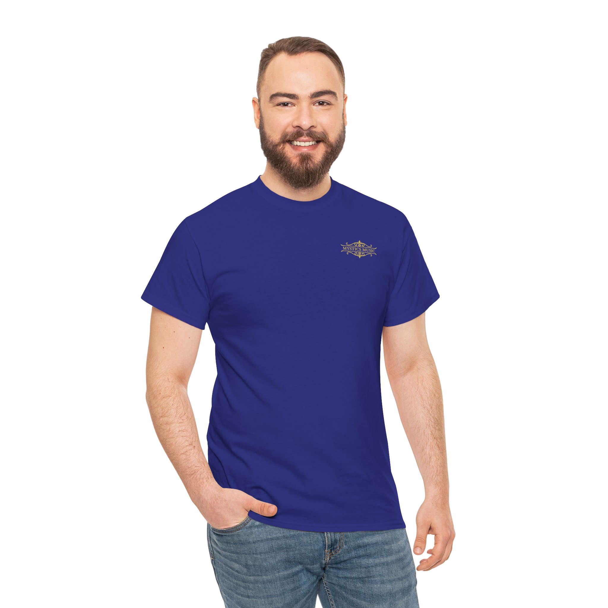 Mystics Music Unisex Heavy Cotton Short Sleeve T-Shirt (dark colors - left chest logo) - Image 36