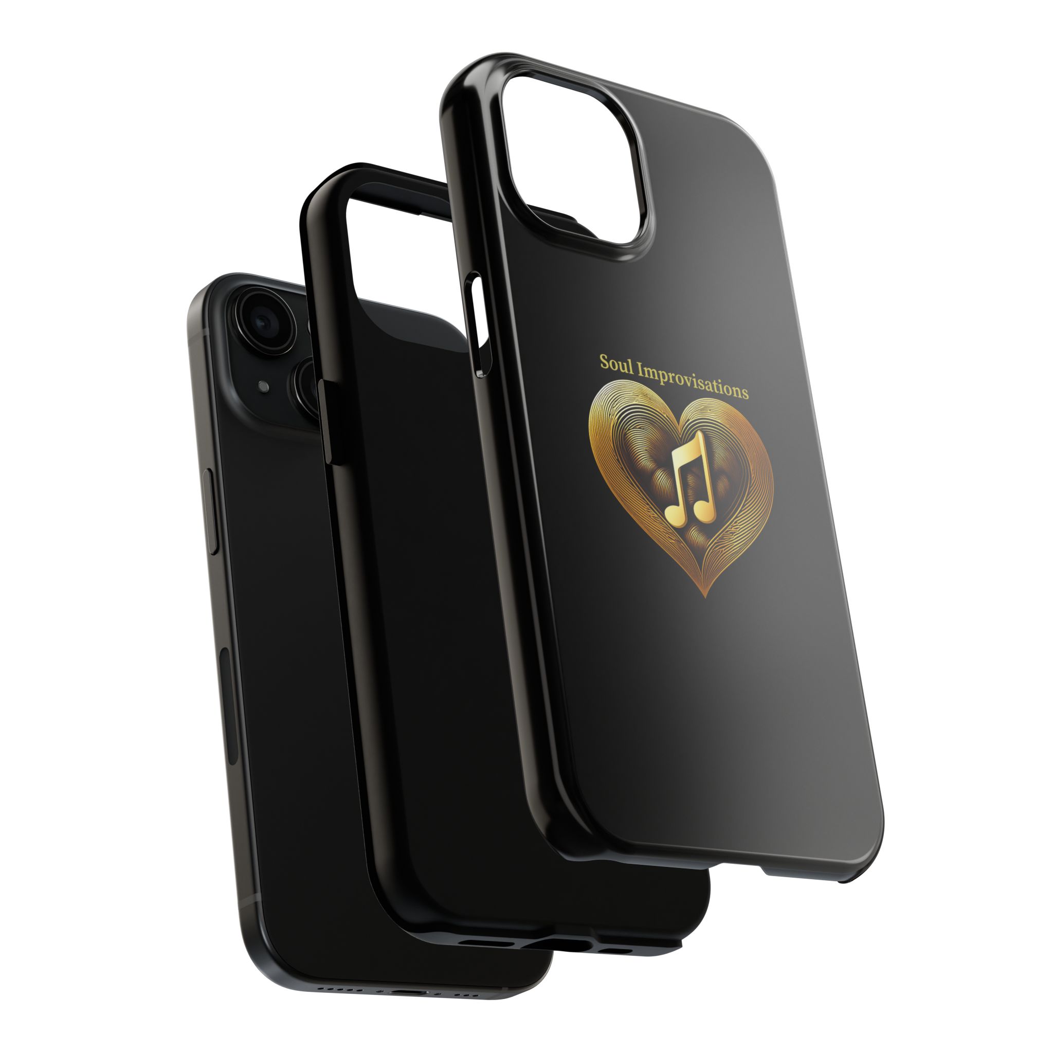 Gold Musical Heart Tough Phone Case - Black - Image 4
