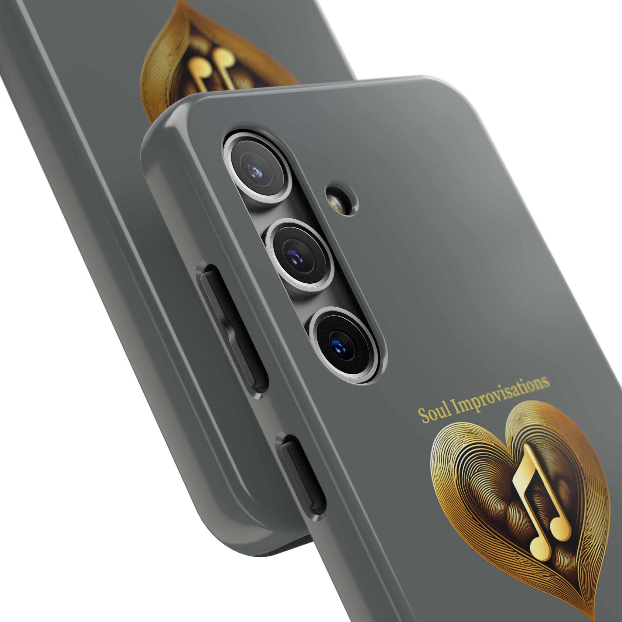 Gold Musical Heart Tough Phone Case - Grey - Image 81