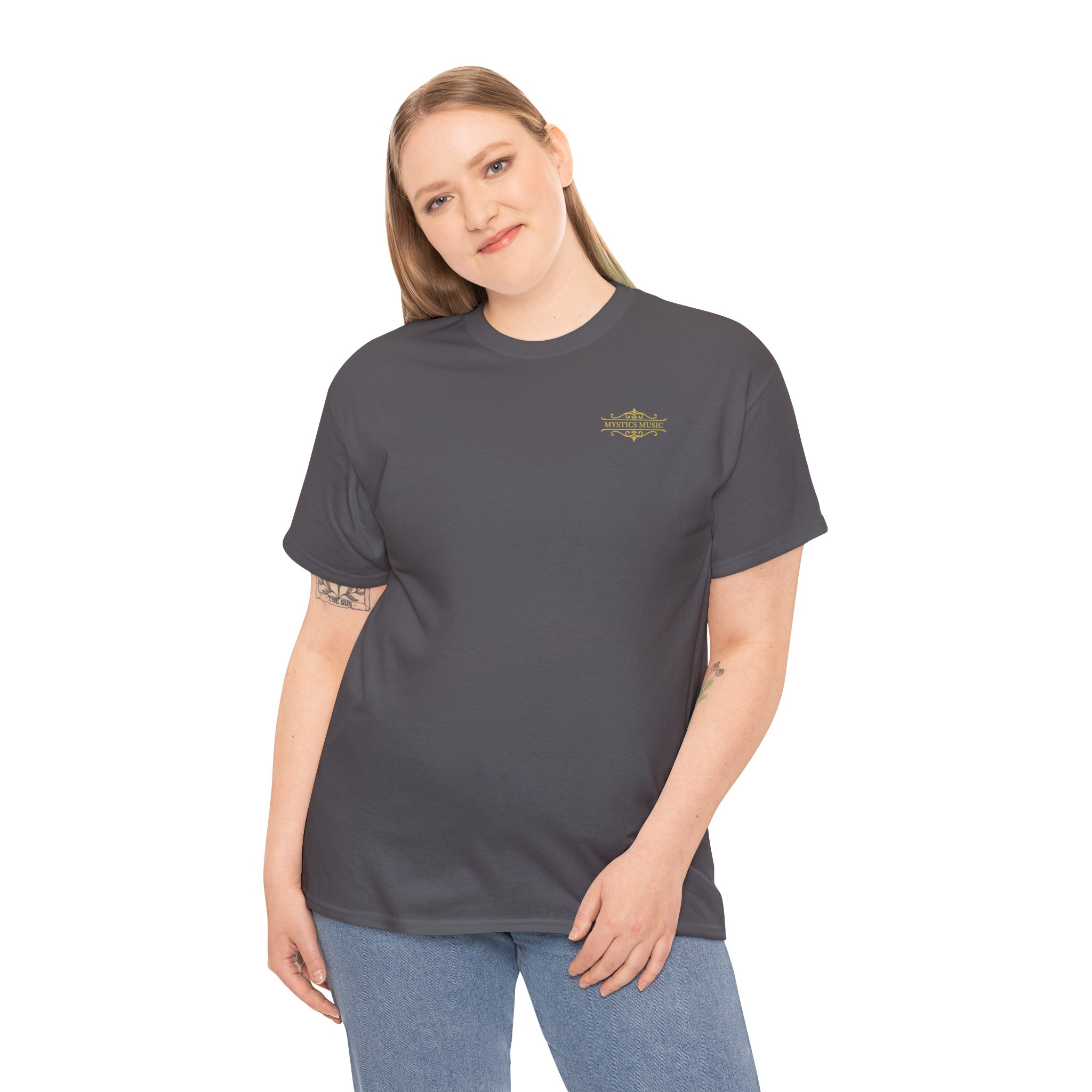 Mystics Music Unisex Heavy Cotton Short Sleeve T-Shirt (dark colors - left chest logo) - Image 23
