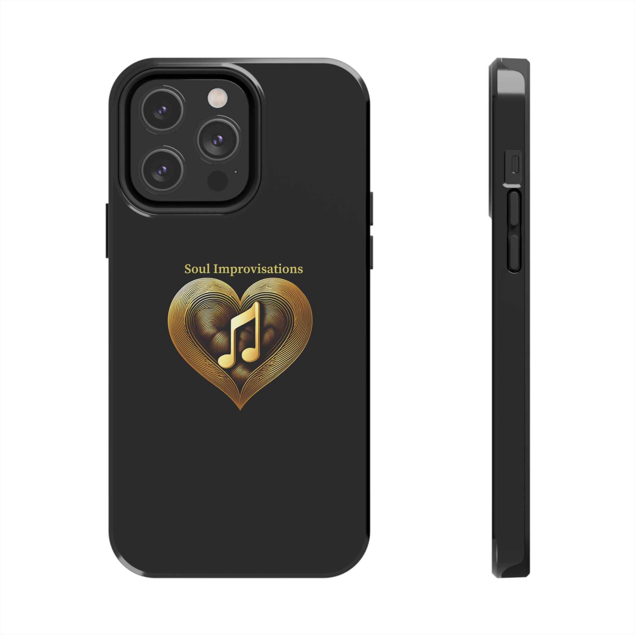 Gold Musical Heart Tough Phone Case - Black - Image 64