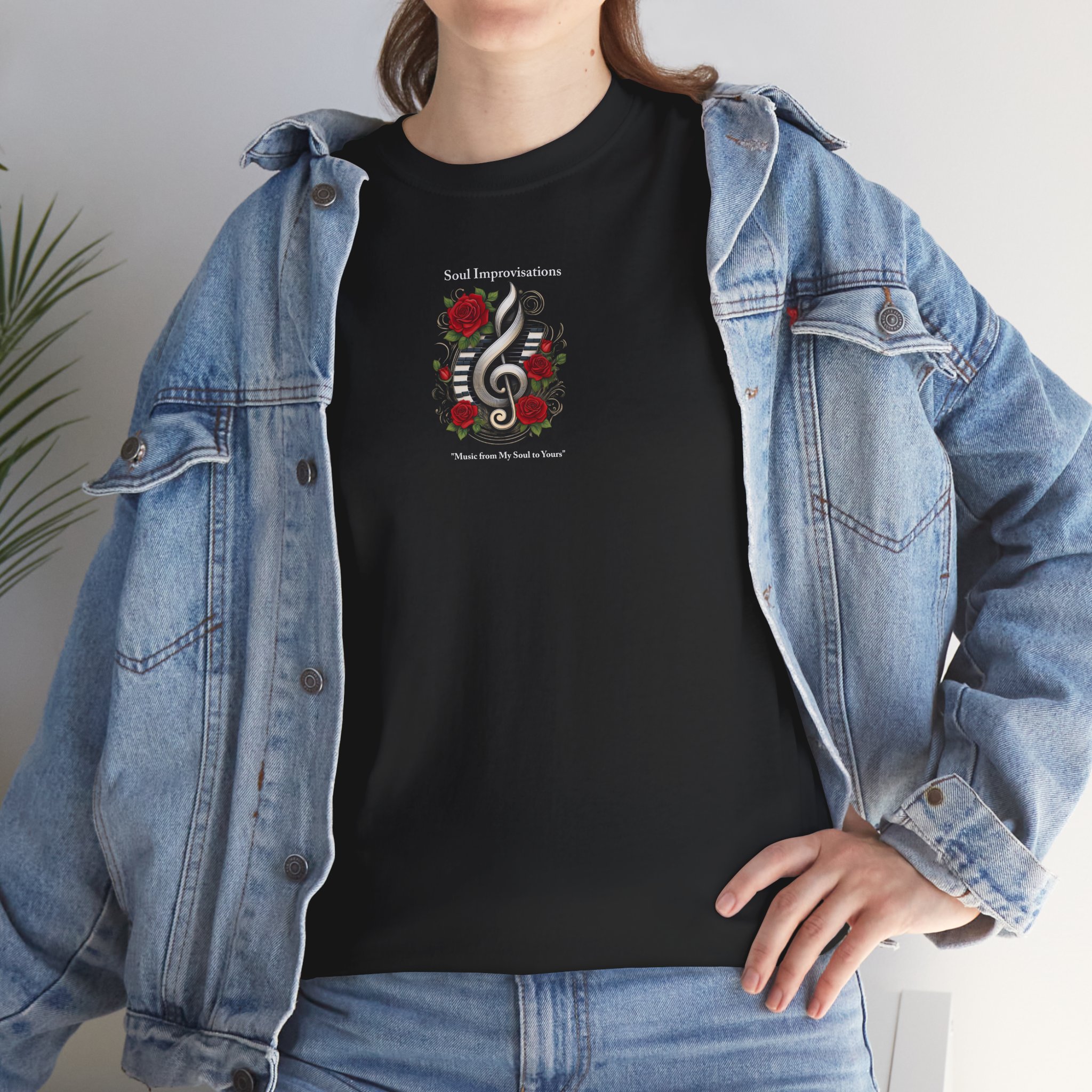 Music Clef & Roses Unisex Heavy Cotton Short Sleeve T-Shirt - Image 3