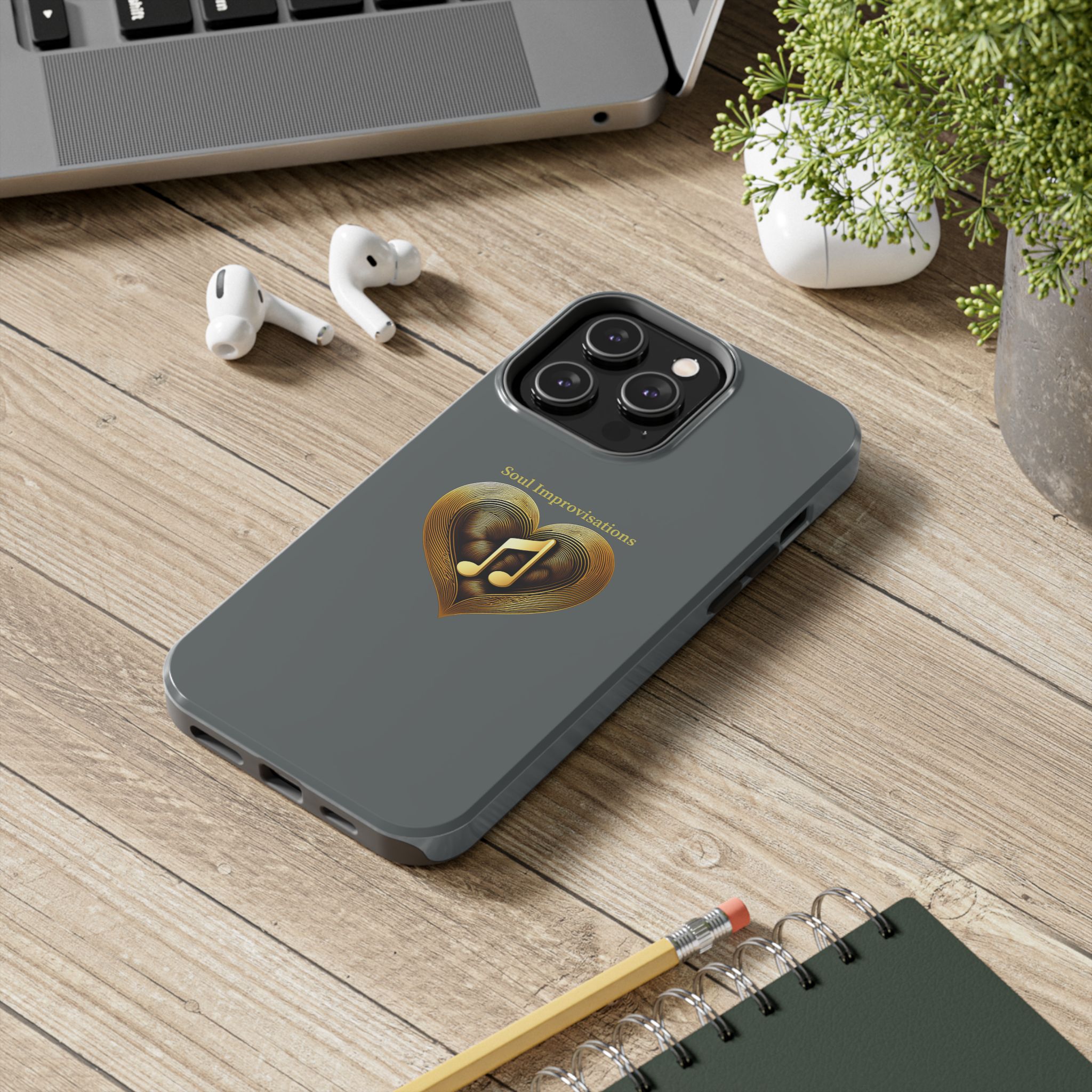 Gold Musical Heart Tough Phone Case - Grey - Image 65