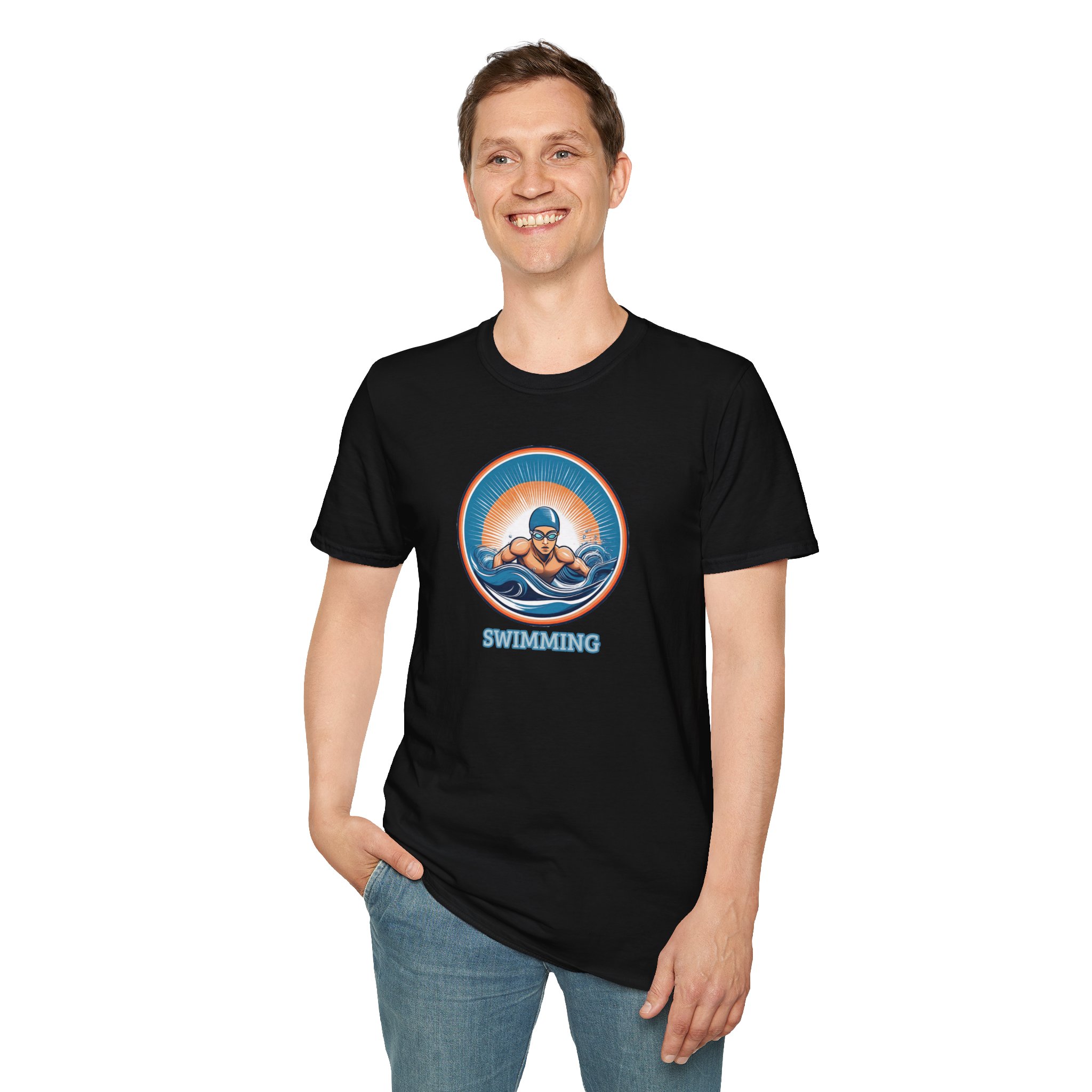 Men's Swimming - Unisex Softstyle Short Sleeve T-Shirt - Image 2