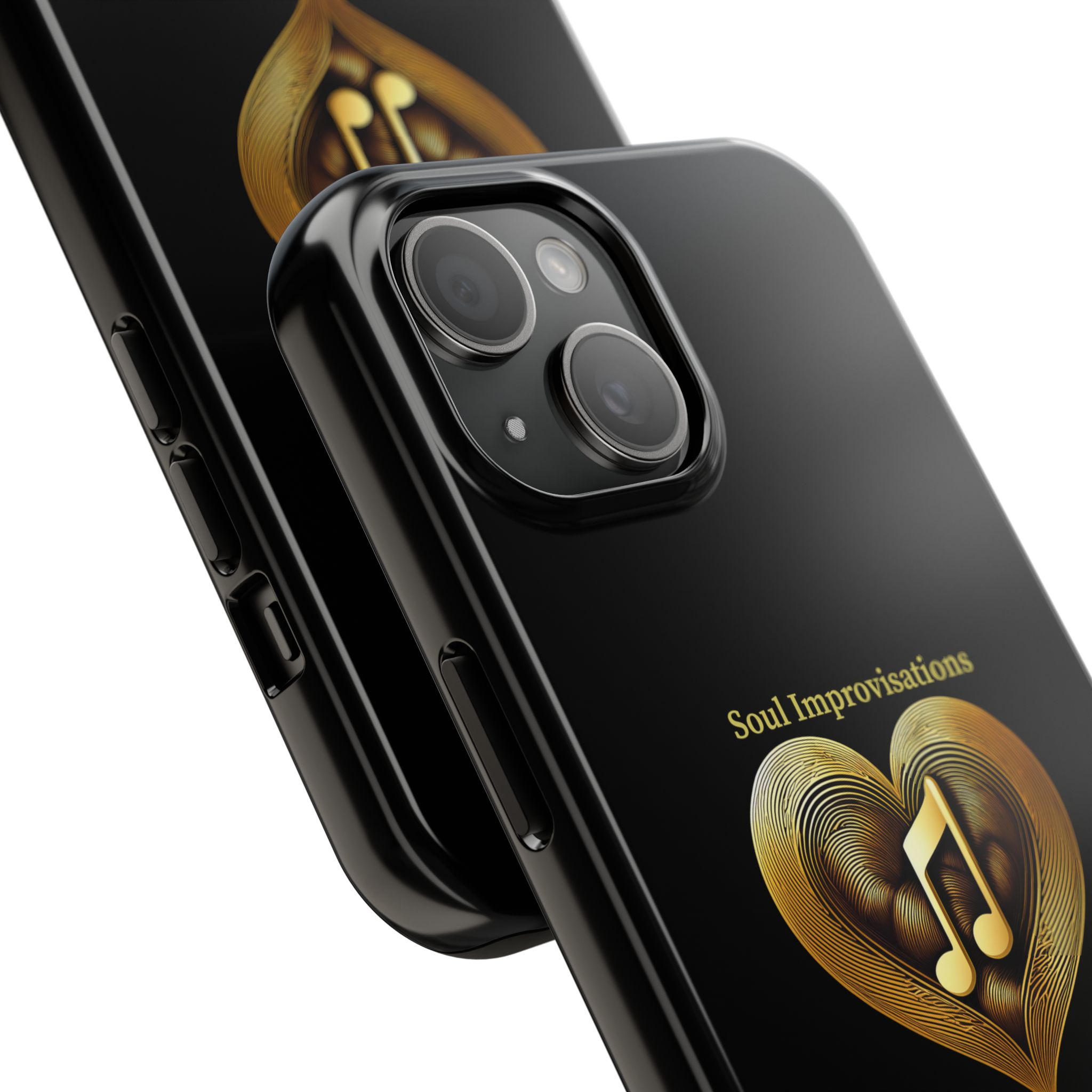 Gold Musical Heart Tough Phone Case - Black - Image 2