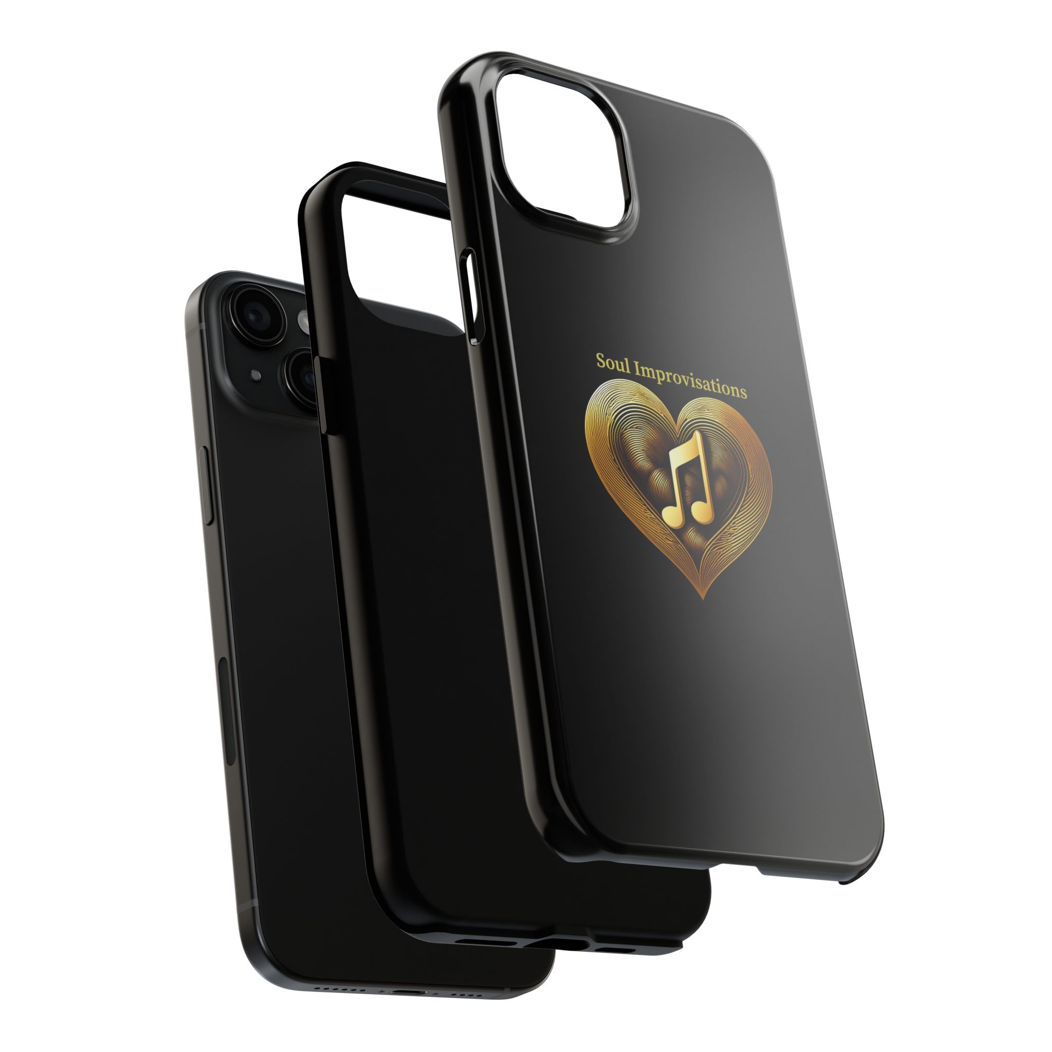 Gold Musical Heart Tough Phone Case - Black - Image 75