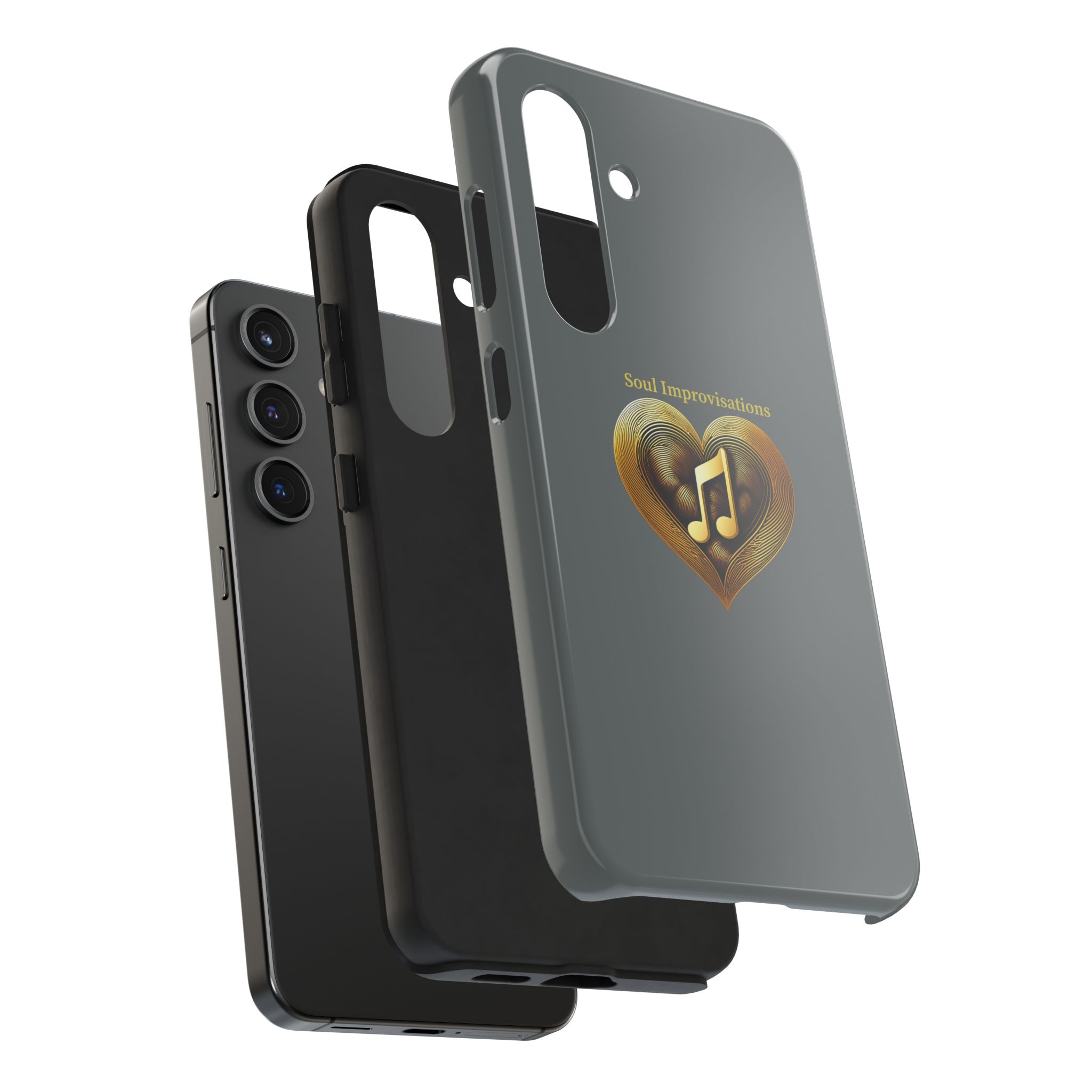 Gold Musical Heart Tough Phone Case - Grey - Image 83