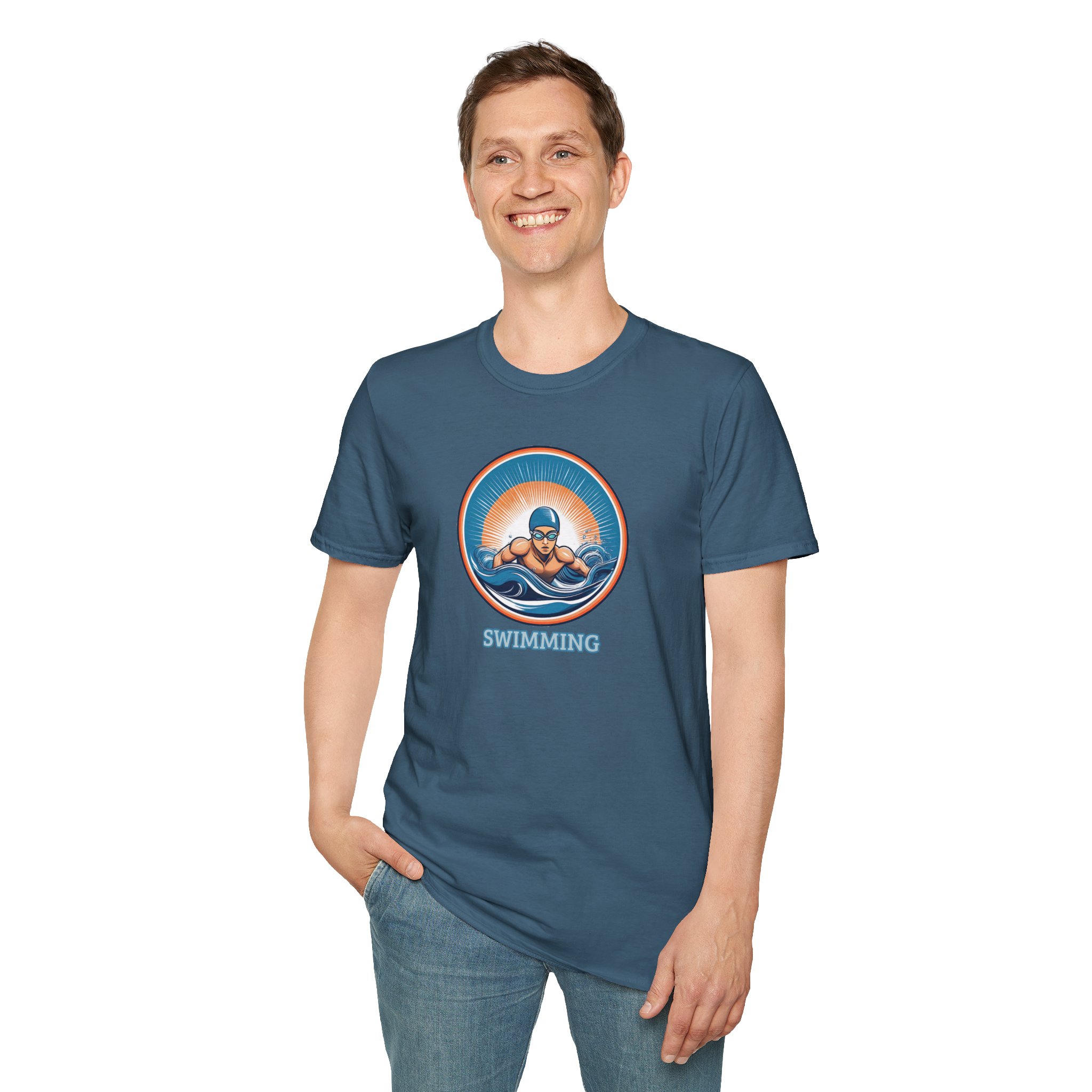 Men's Swimming - Unisex Softstyle Short Sleeve T-Shirt - Image 11