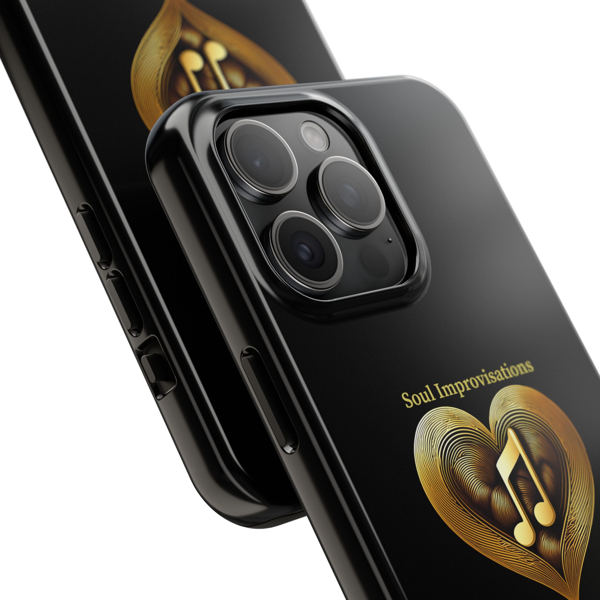 Gold Musical Heart Tough Phone Case - Black - Image 77
