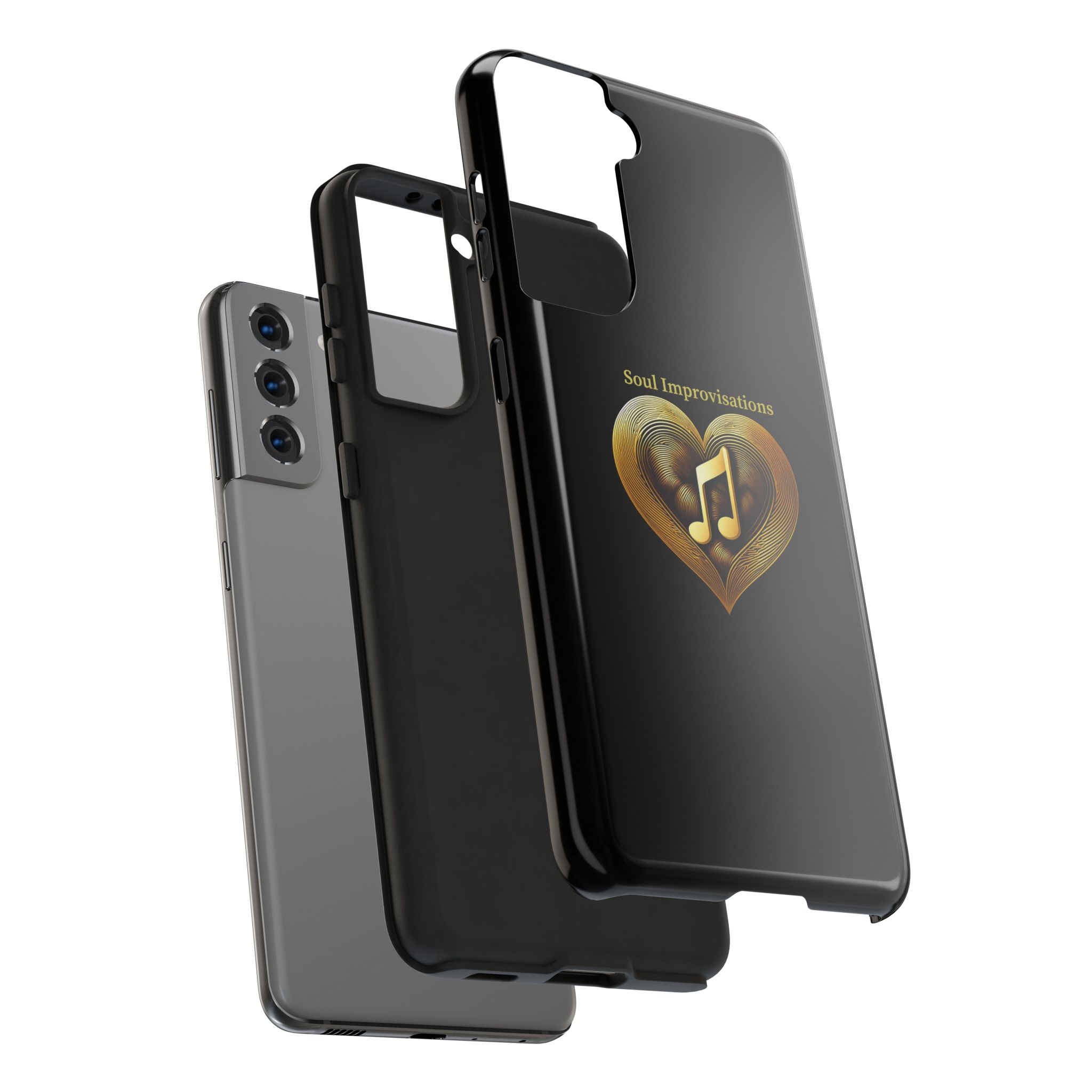 Gold Musical Heart Tough Phone Case - Black - Image 95