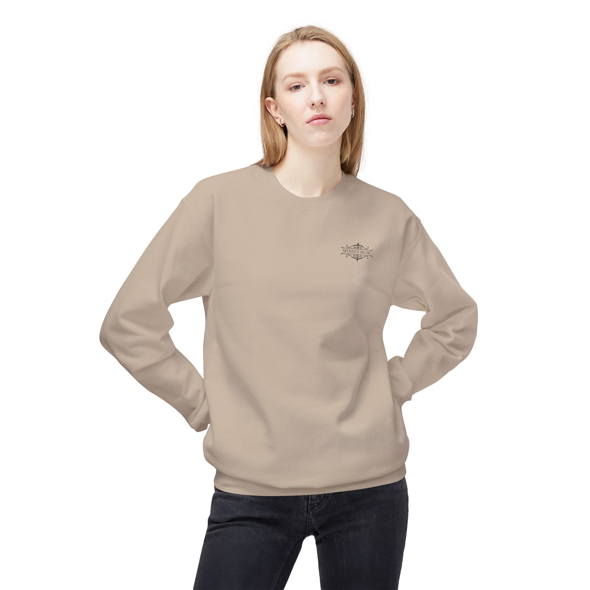 Mystics Music Unisex Midweight Crewneck Sweatshirt (light colors - left chest logo) - Image 2