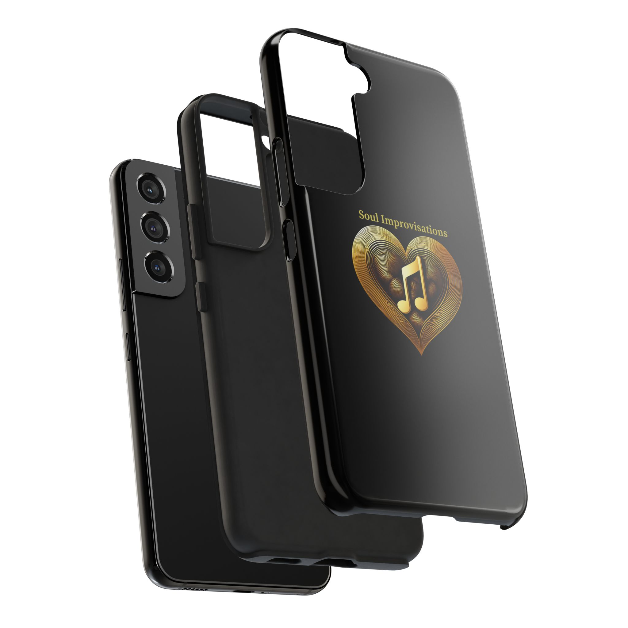 Gold Musical Heart Tough Phone Case - Black - Image 91