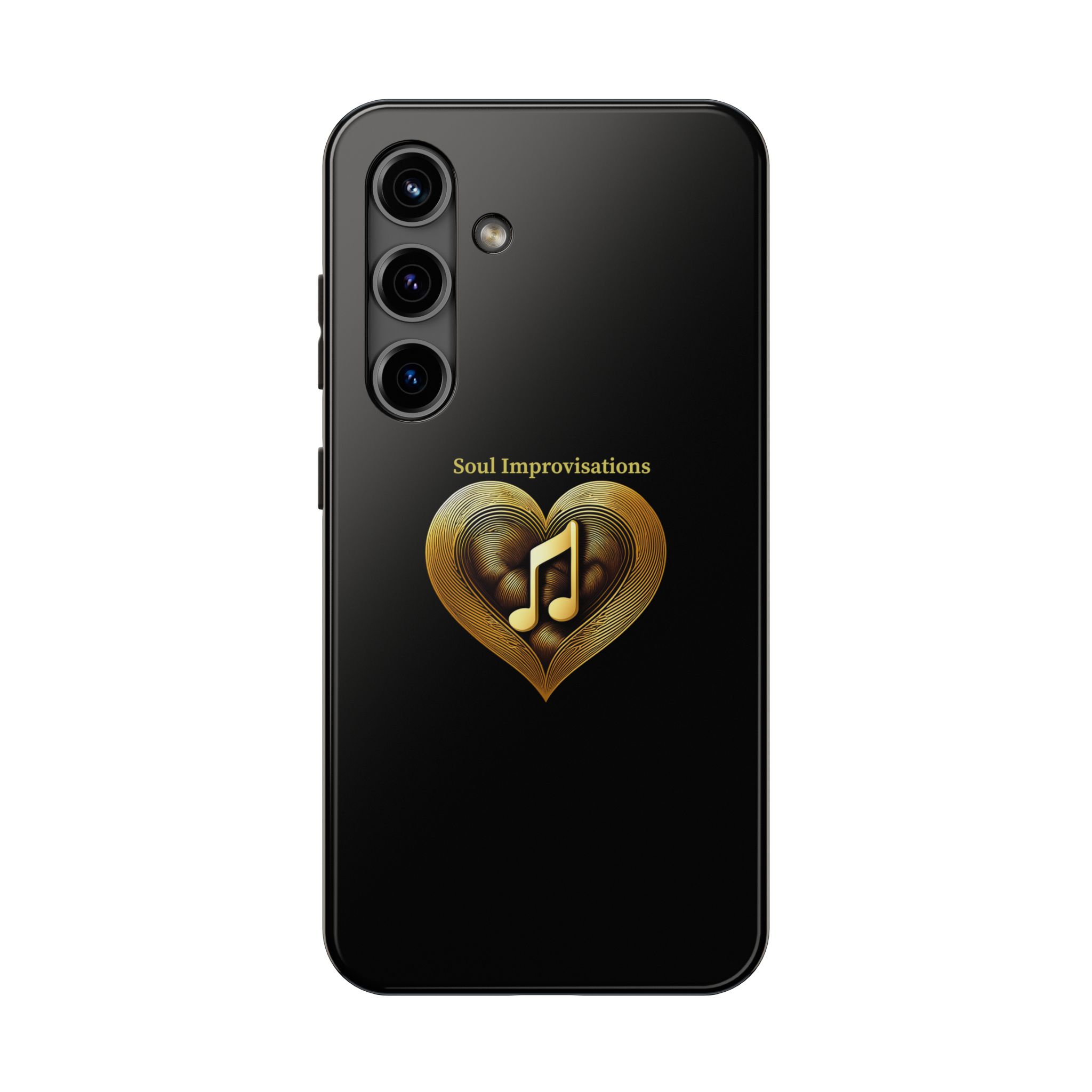 Gold Musical Heart Tough Phone Case - Black - Image 80