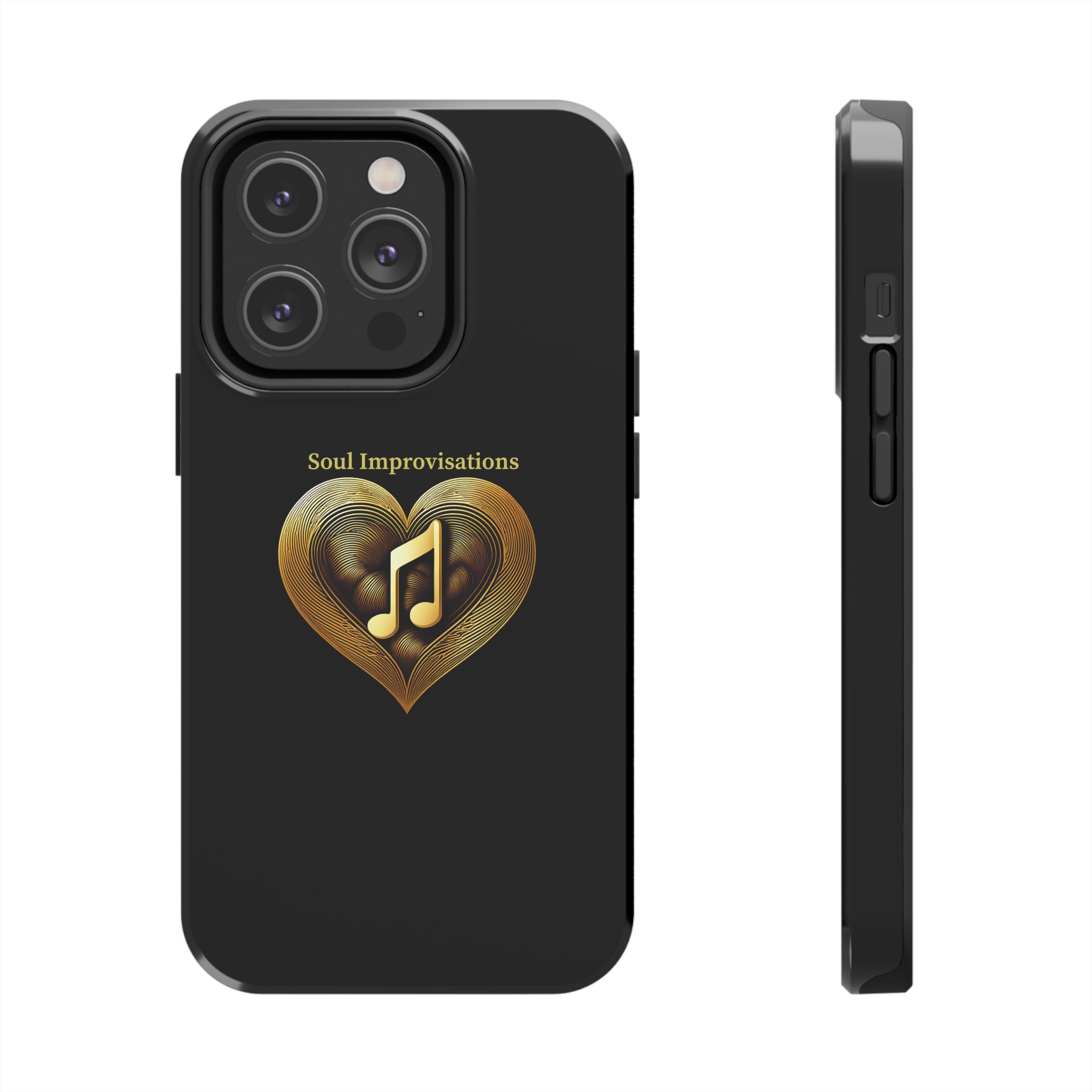 Gold Musical Heart Tough Phone Case - Black - Image 62