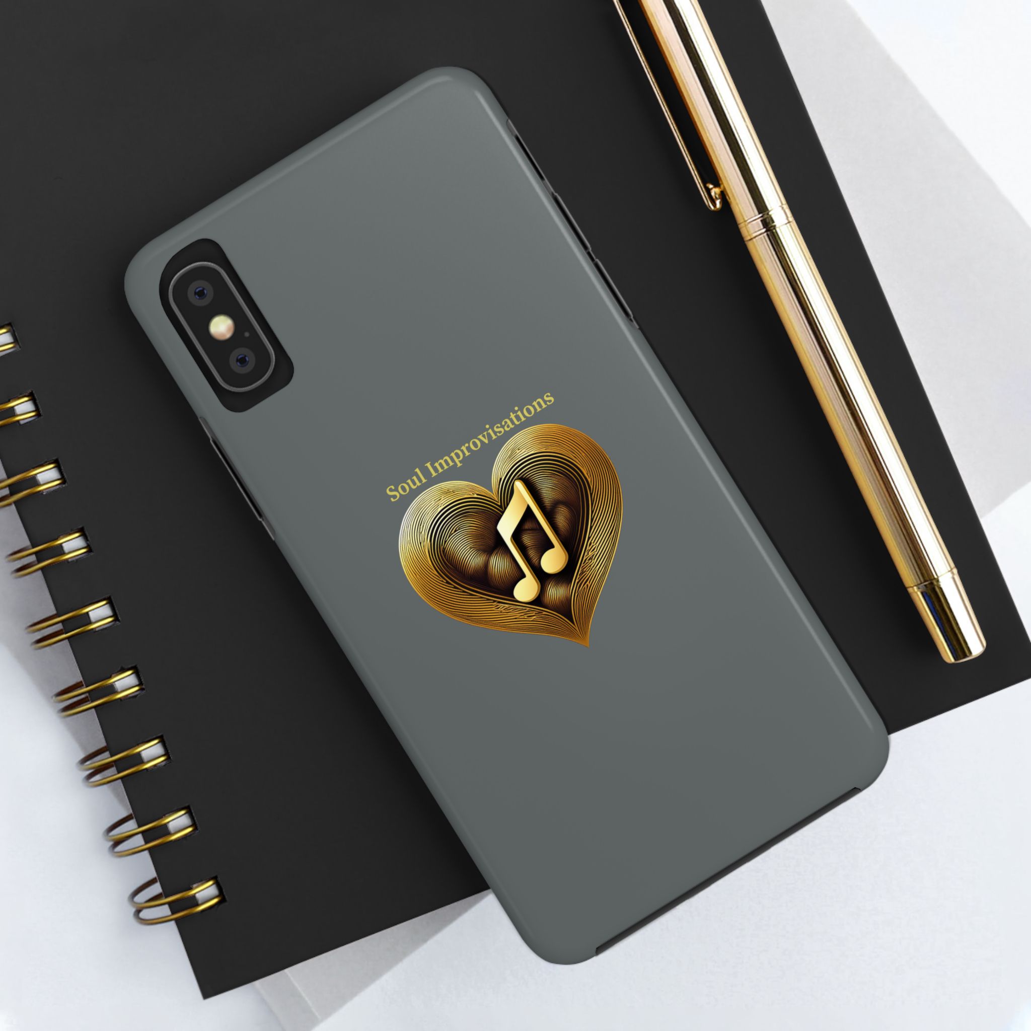 Gold Musical Heart Tough Phone Case - Grey - Image 13