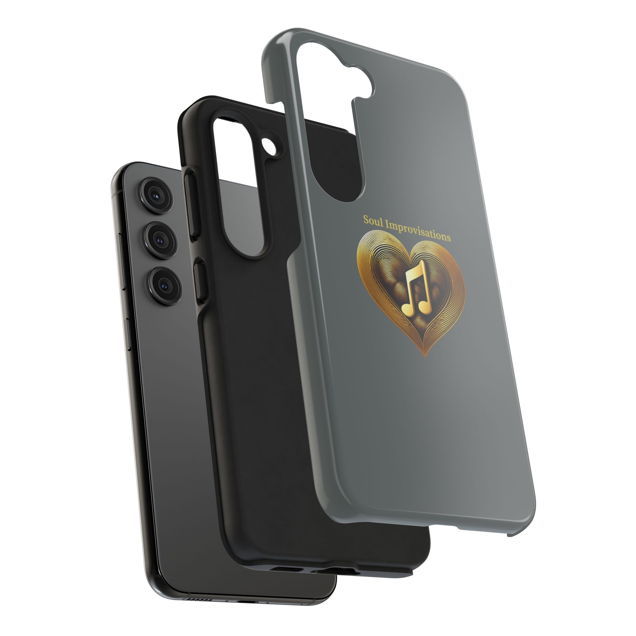 Gold Musical Heart Tough Phone Case - Grey - Image 87