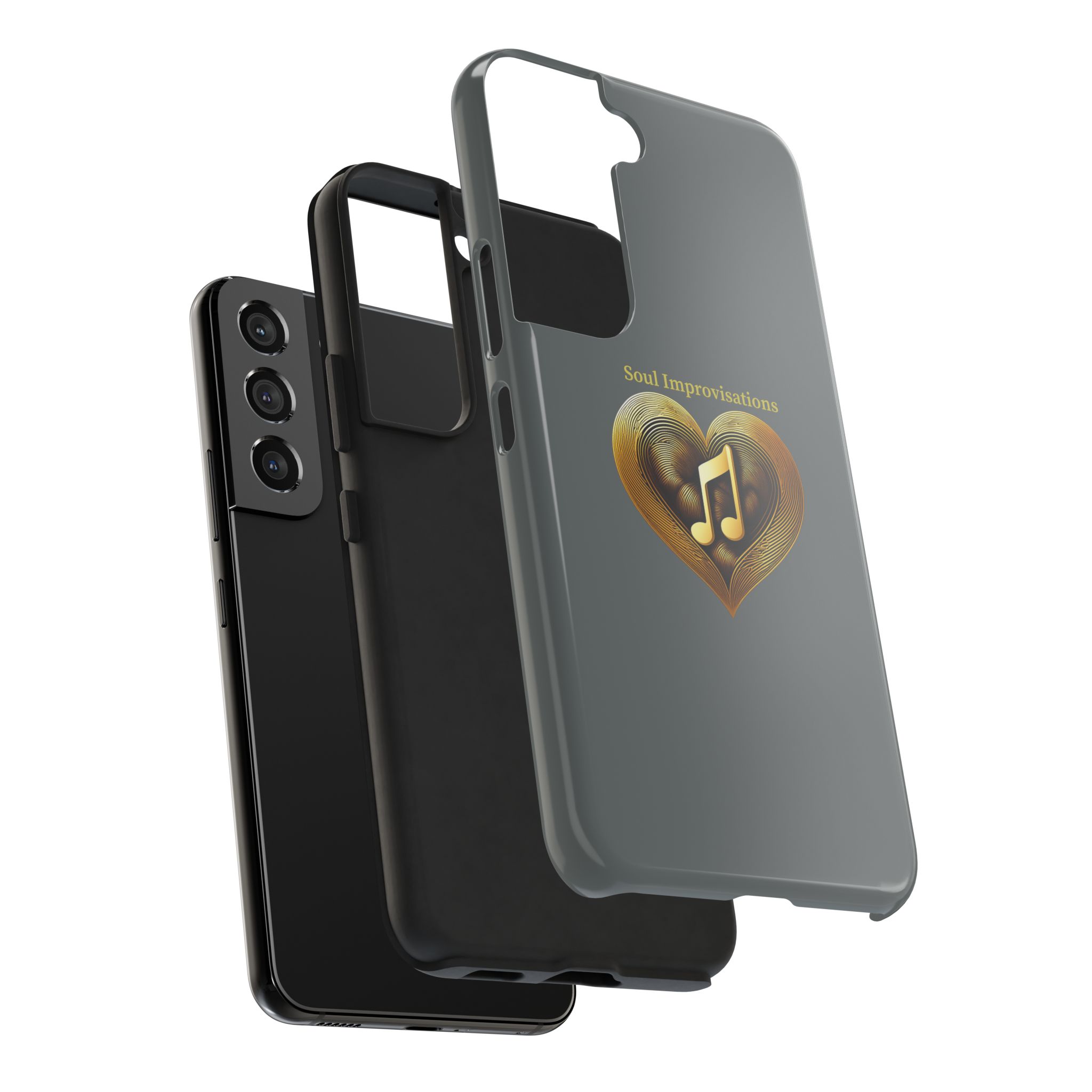 Gold Musical Heart Tough Phone Case - Grey - Image 91