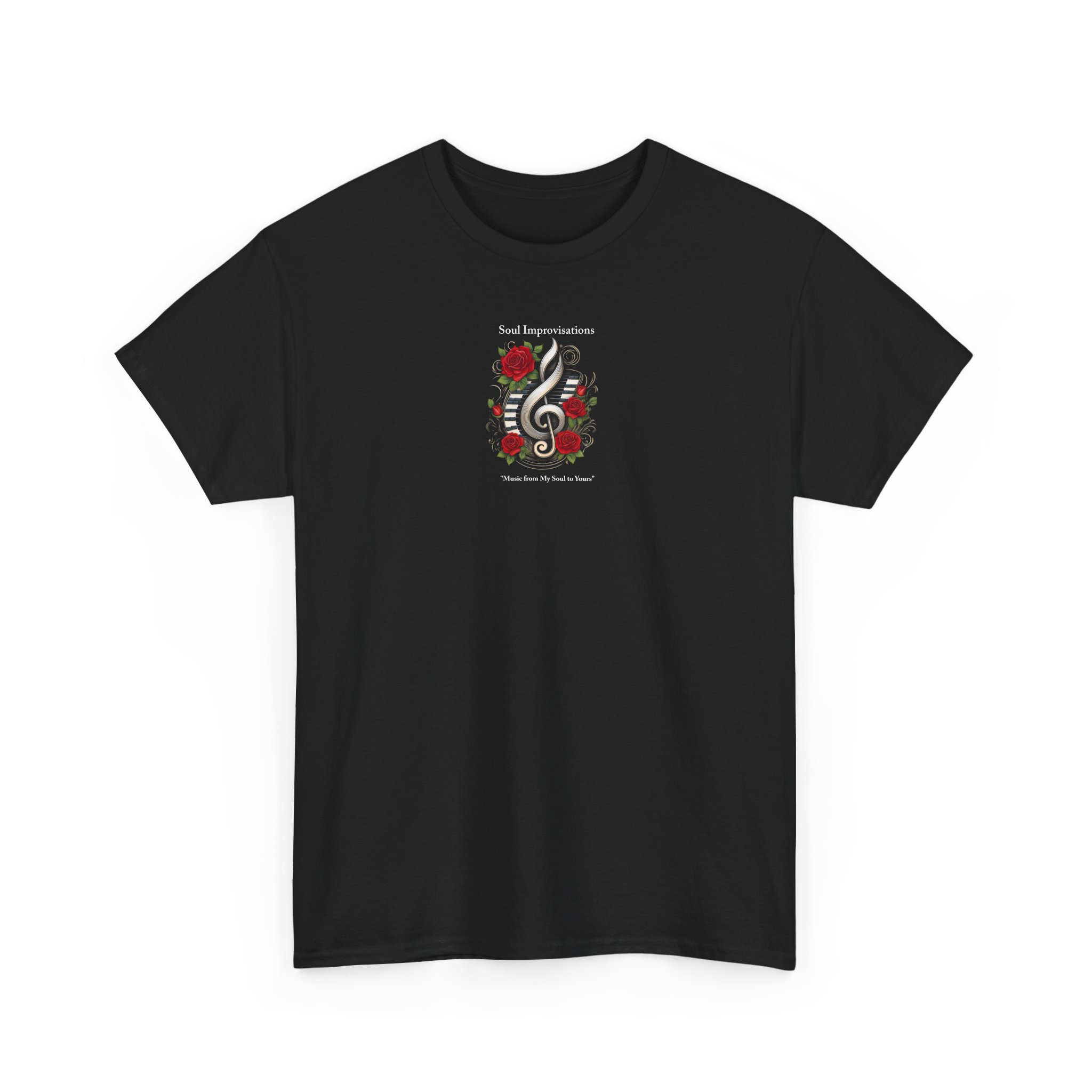 Music Clef & Roses Unisex Heavy Cotton Short Sleeve T-Shirt - Image 2