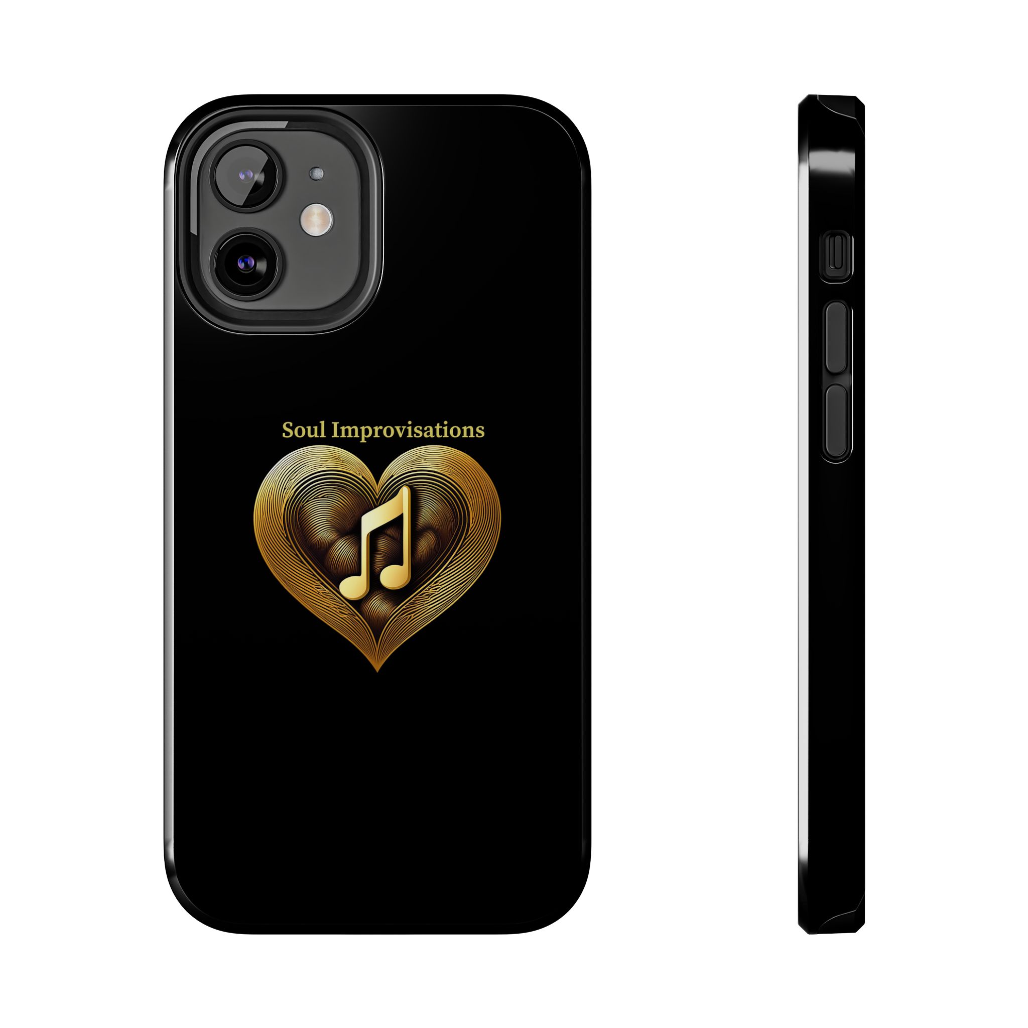 Gold Musical Heart Tough Phone Case - Black - Image 32