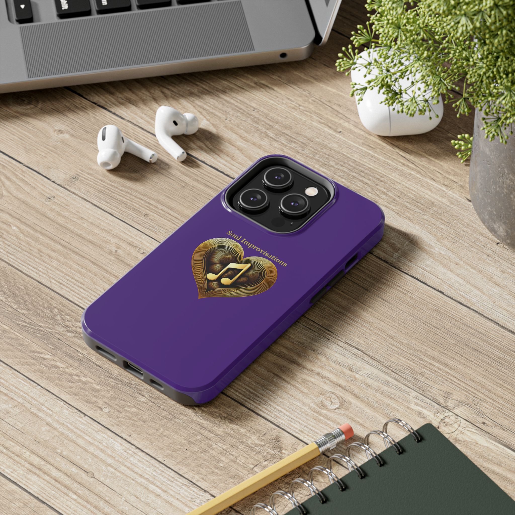 Gold Musical Heart Tough Phone Case - Purple - Image 63