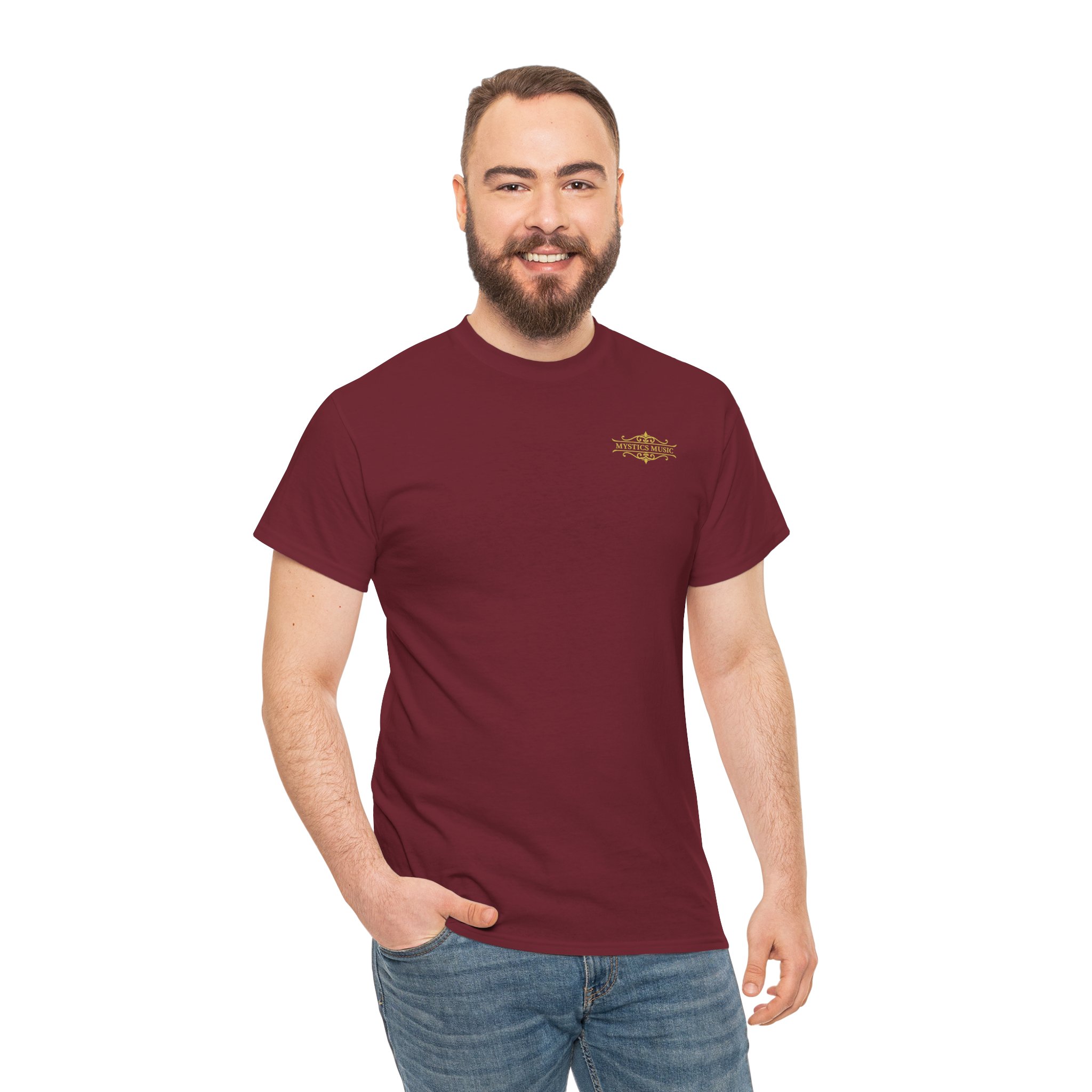 Mystics Music Unisex Heavy Cotton Short Sleeve T-Shirt (dark colors - left chest logo) - Image 4