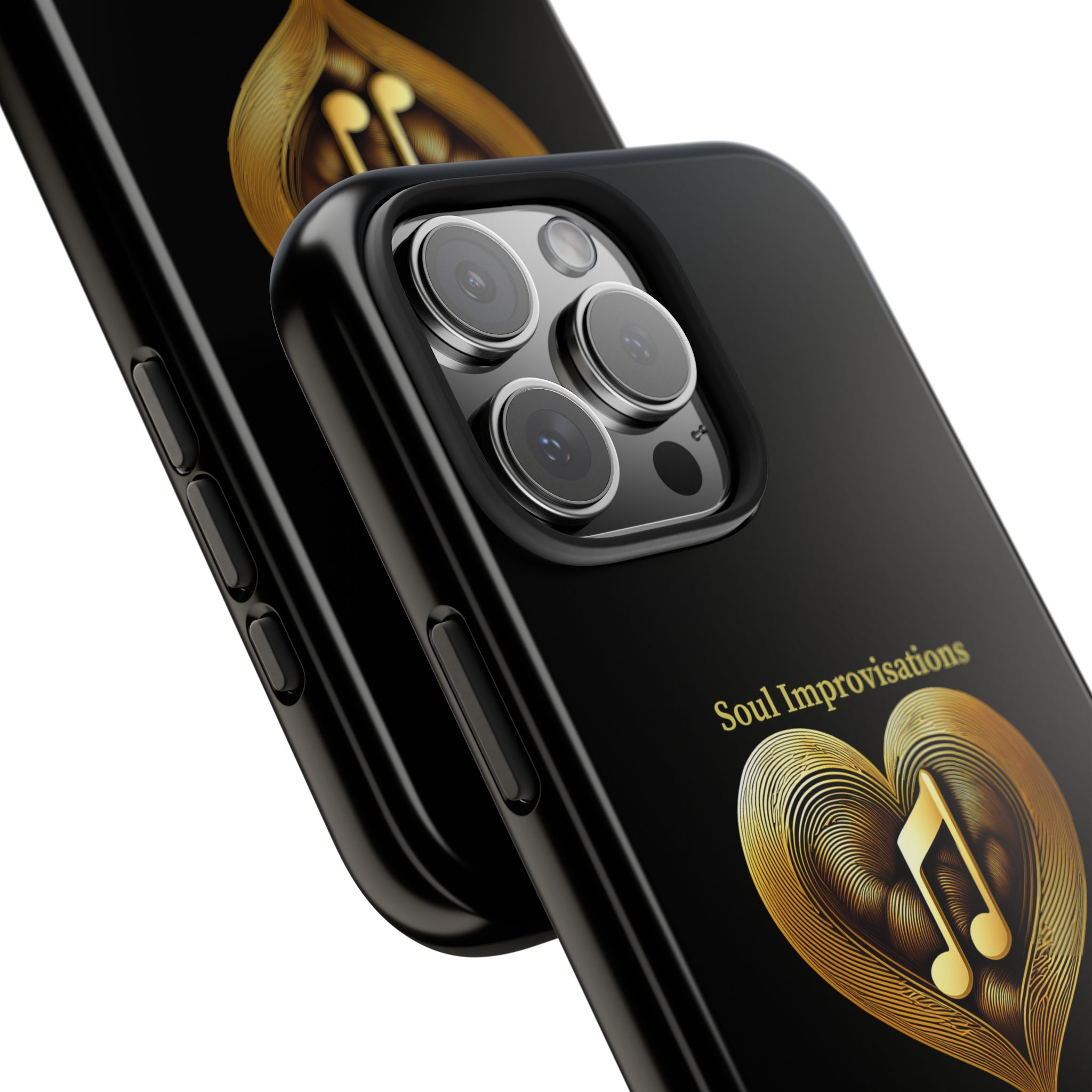 Gold Musical Heart Tough Phone Case - Black - Image 100