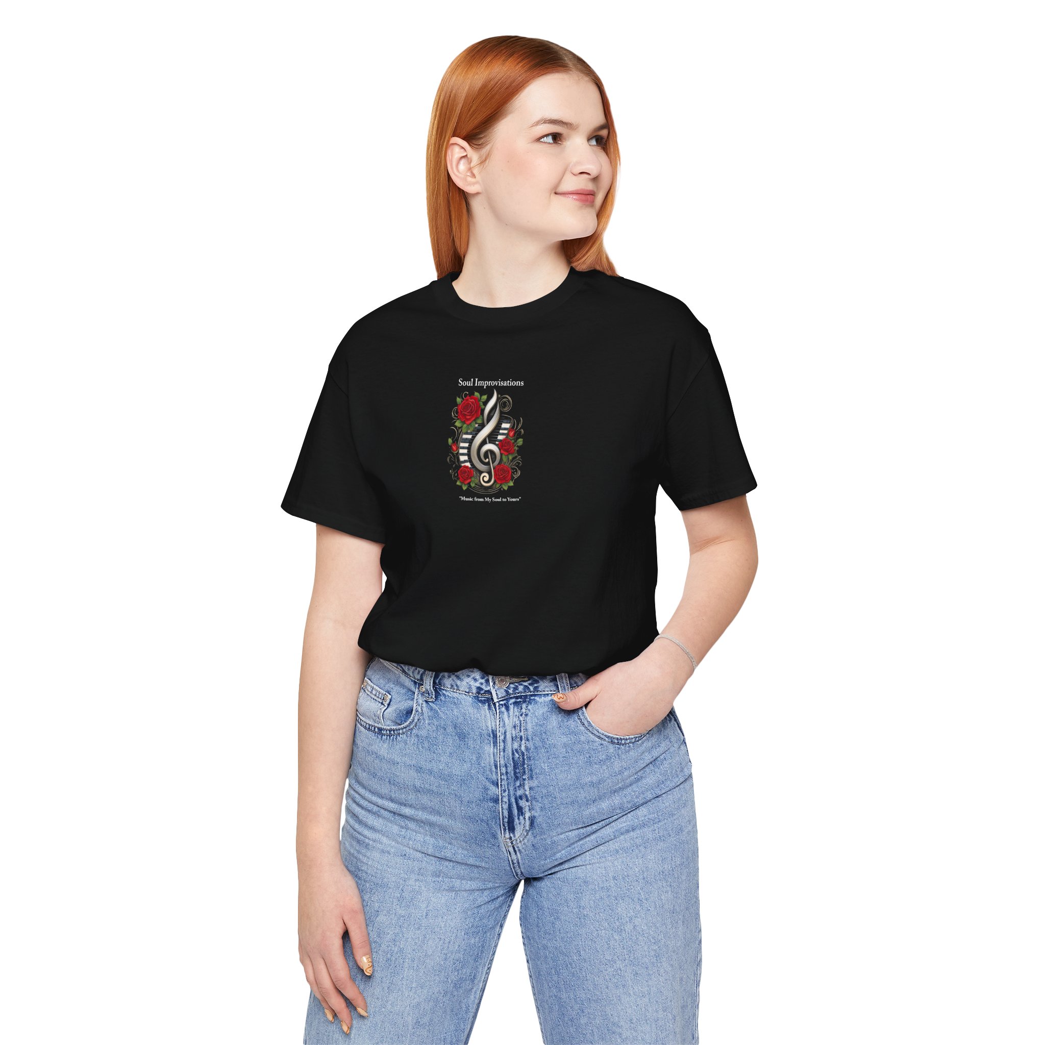 Music Clef & Roses Unisex Jersey Short Sleeve T-Shirt - Image 2