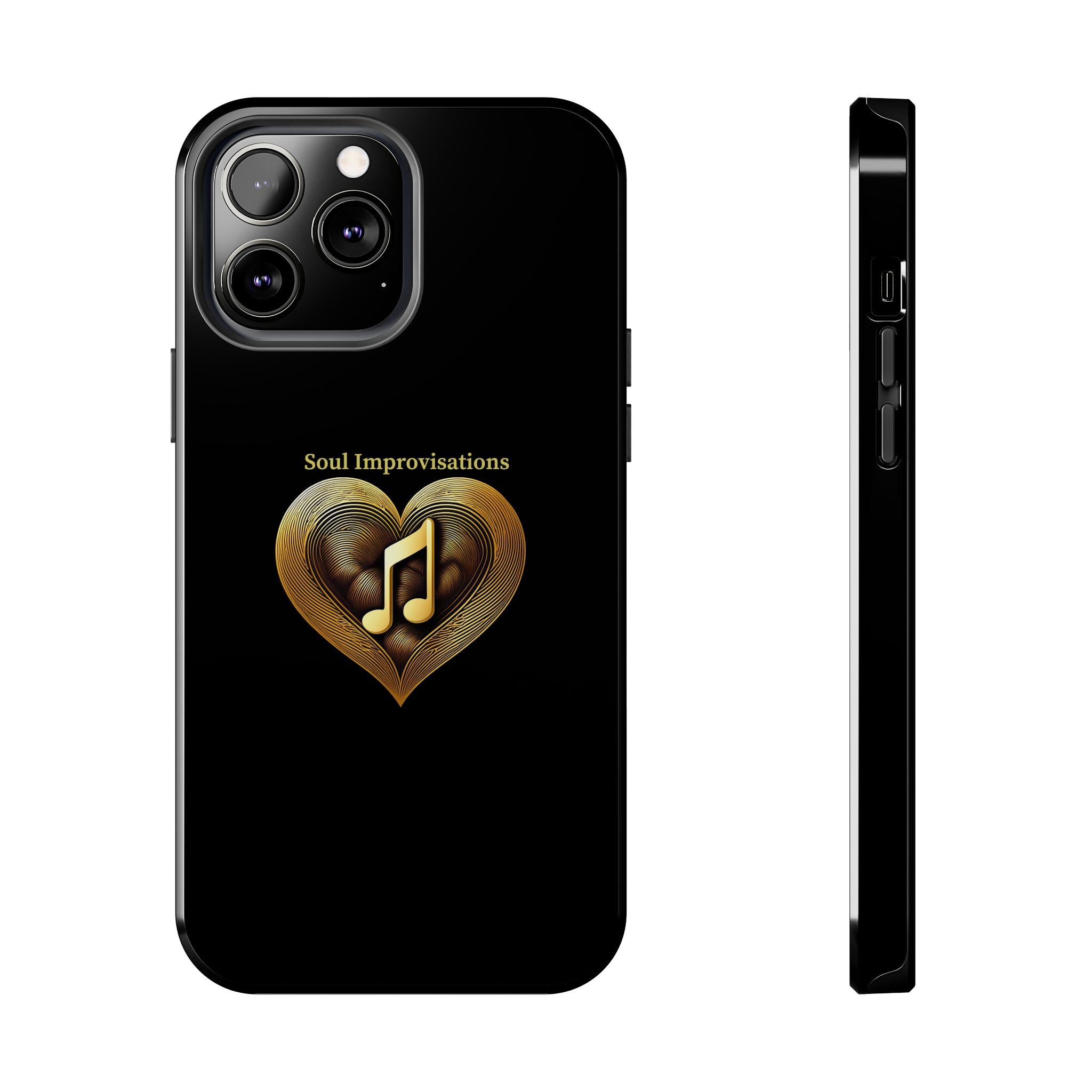 Gold Musical Heart Tough Phone Case - Black - Image 56
