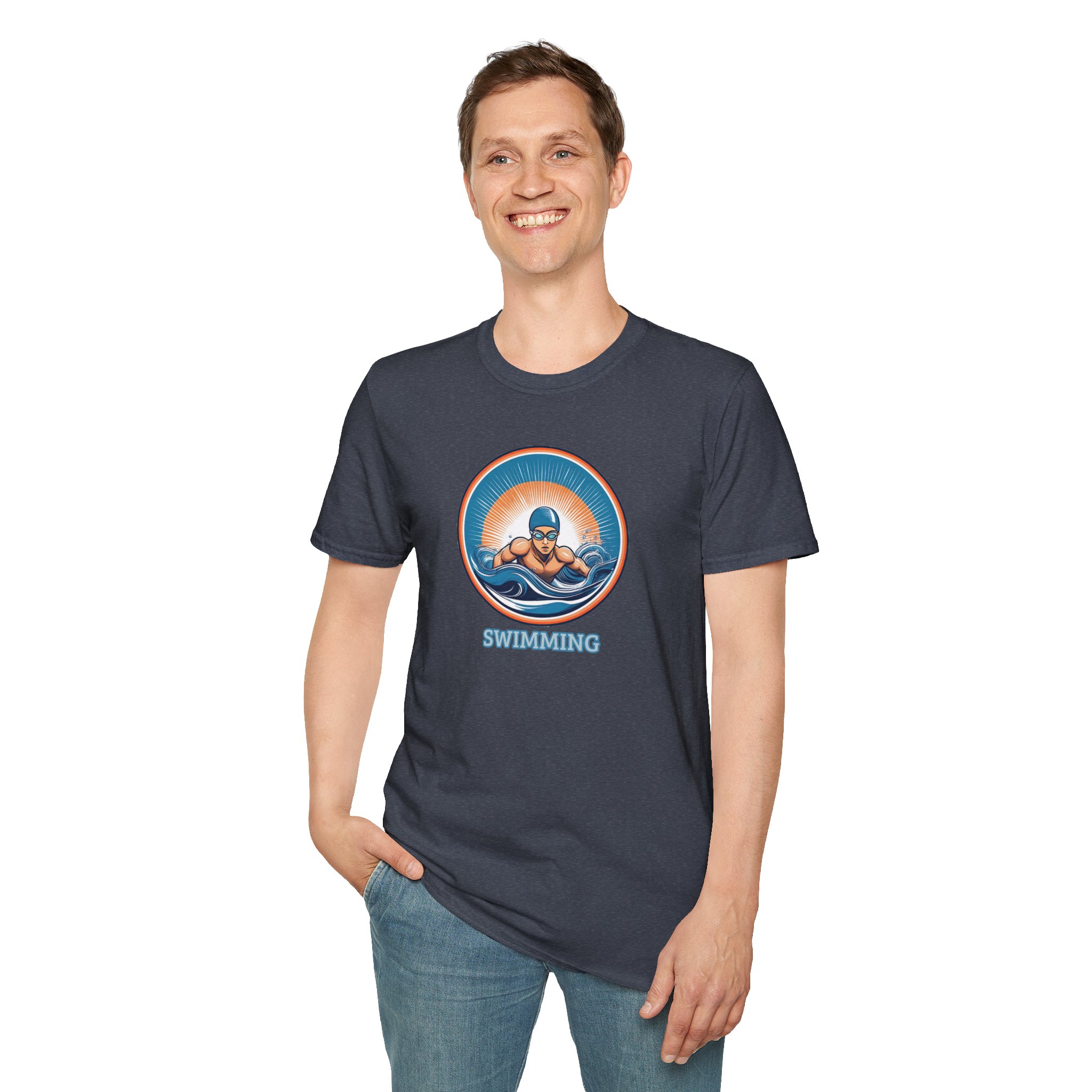 Men's Swimming - Unisex Softstyle Short Sleeve T-Shirt - Image 29
