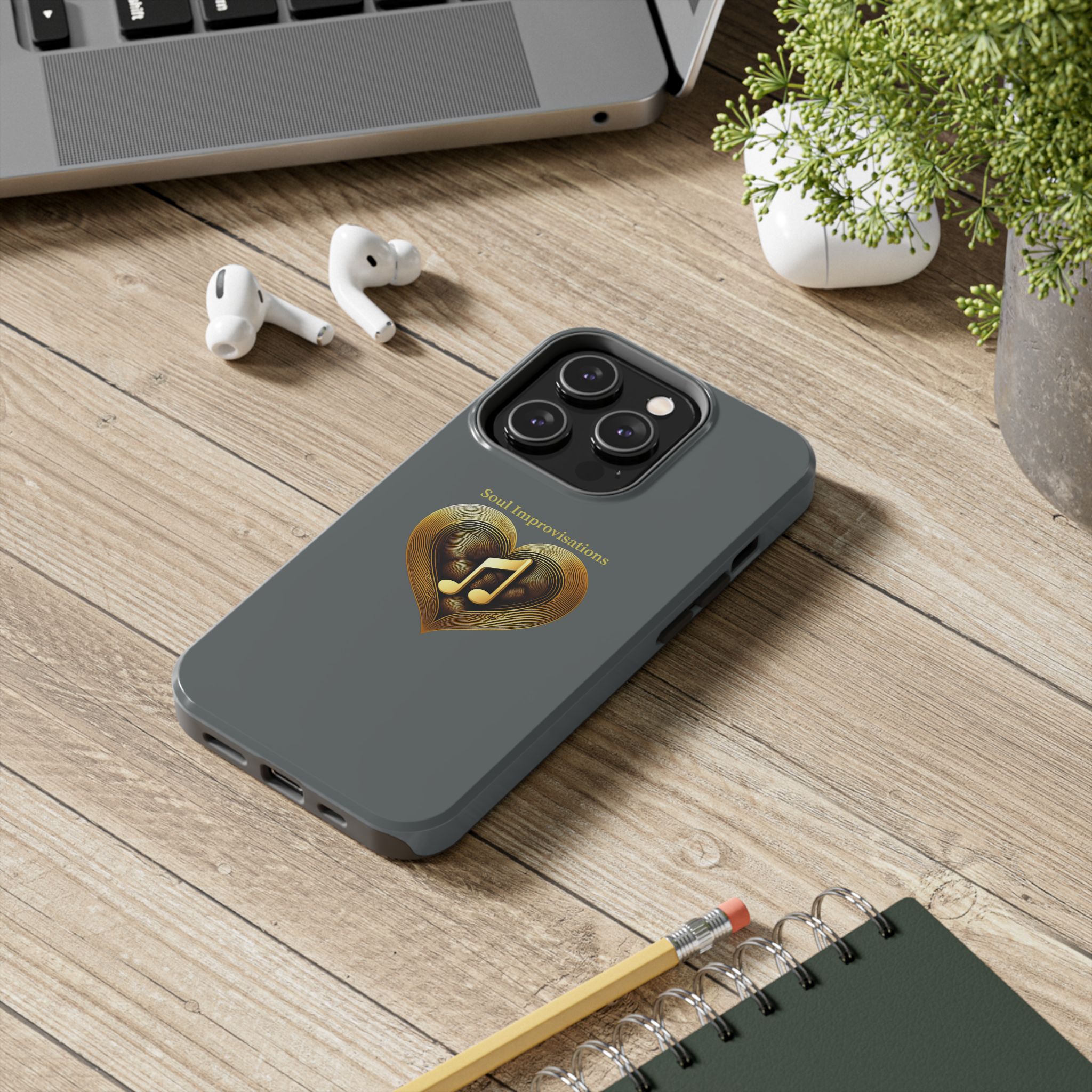 Gold Musical Heart Tough Phone Case - Grey - Image 63