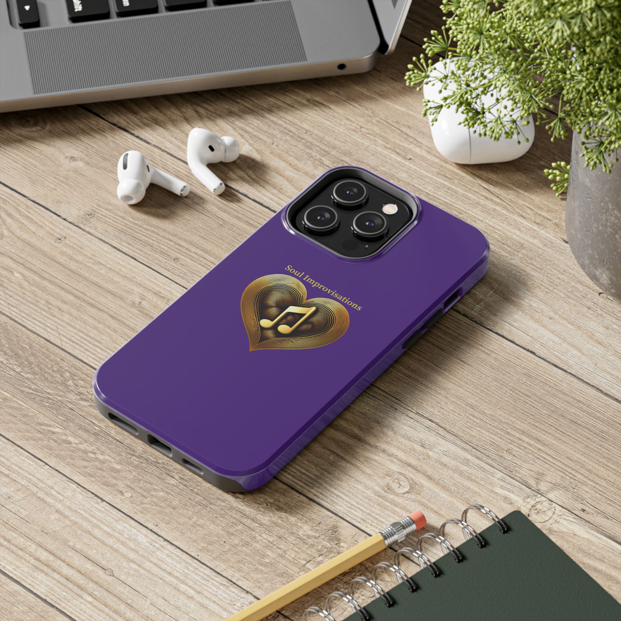 Gold Musical Heart Tough Phone Case - Purple - Image 65