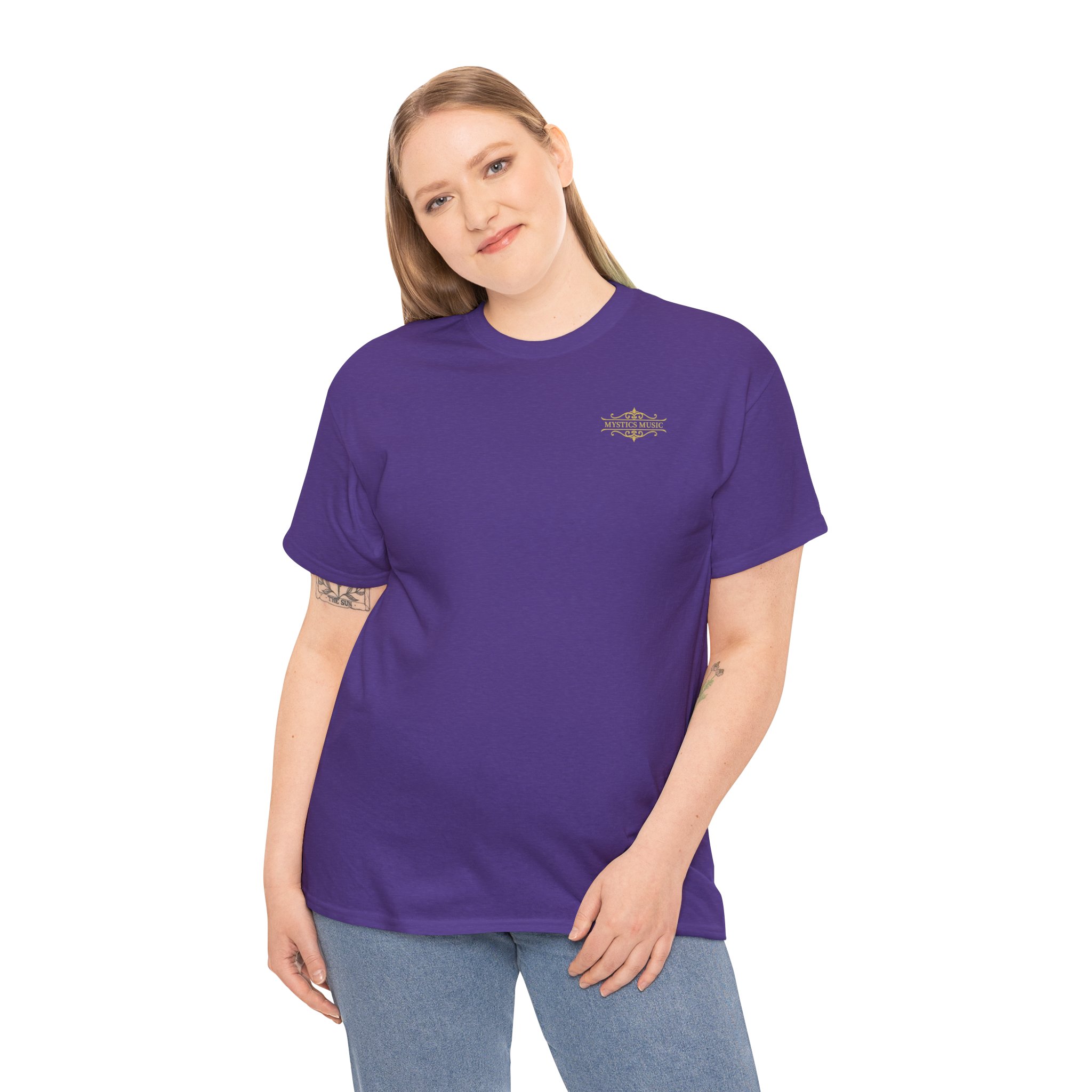 Mystics Music Unisex Heavy Cotton Short Sleeve T-Shirt (dark colors - left chest logo) - Image 43