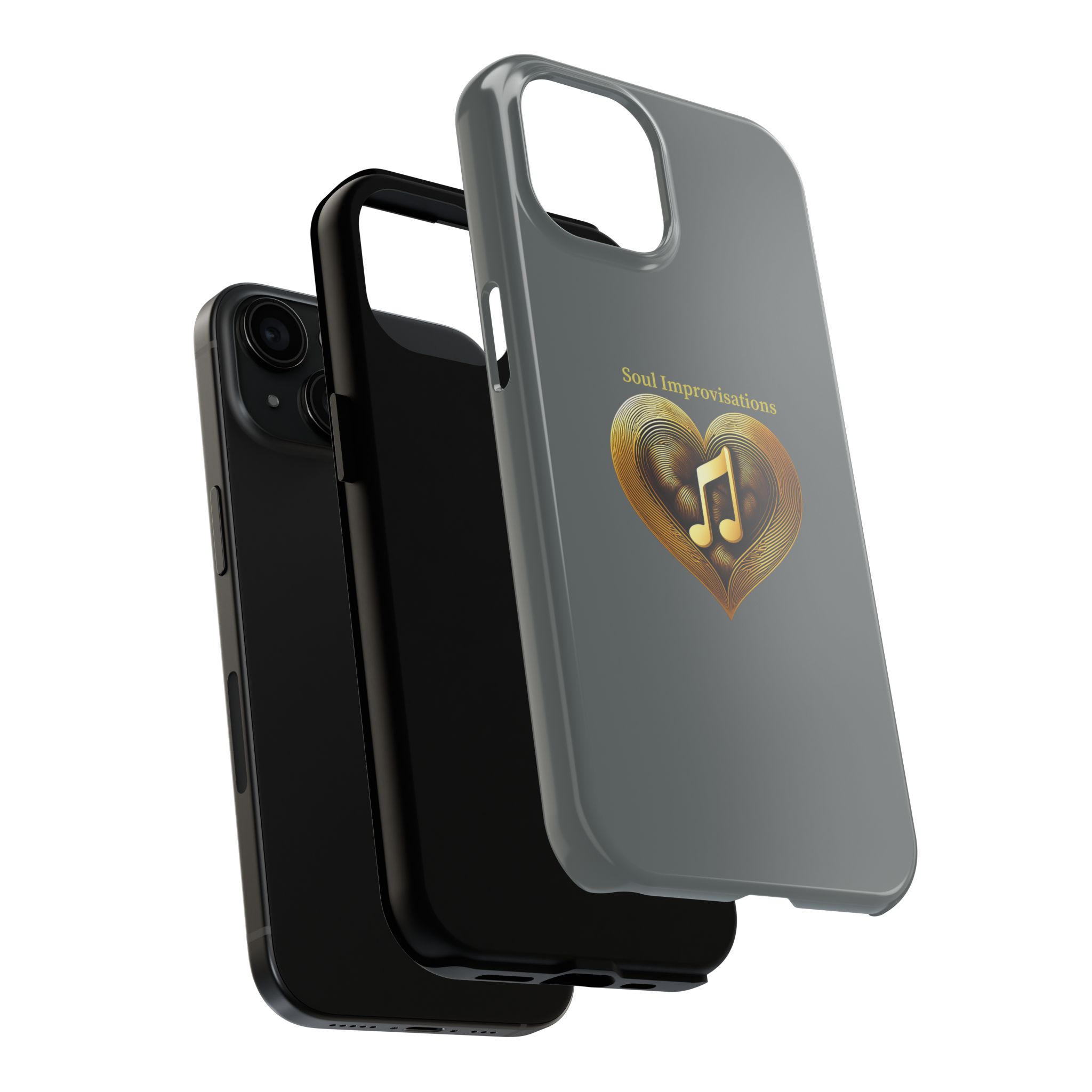 Gold Musical Heart Tough Phone Case - Grey - Image 4