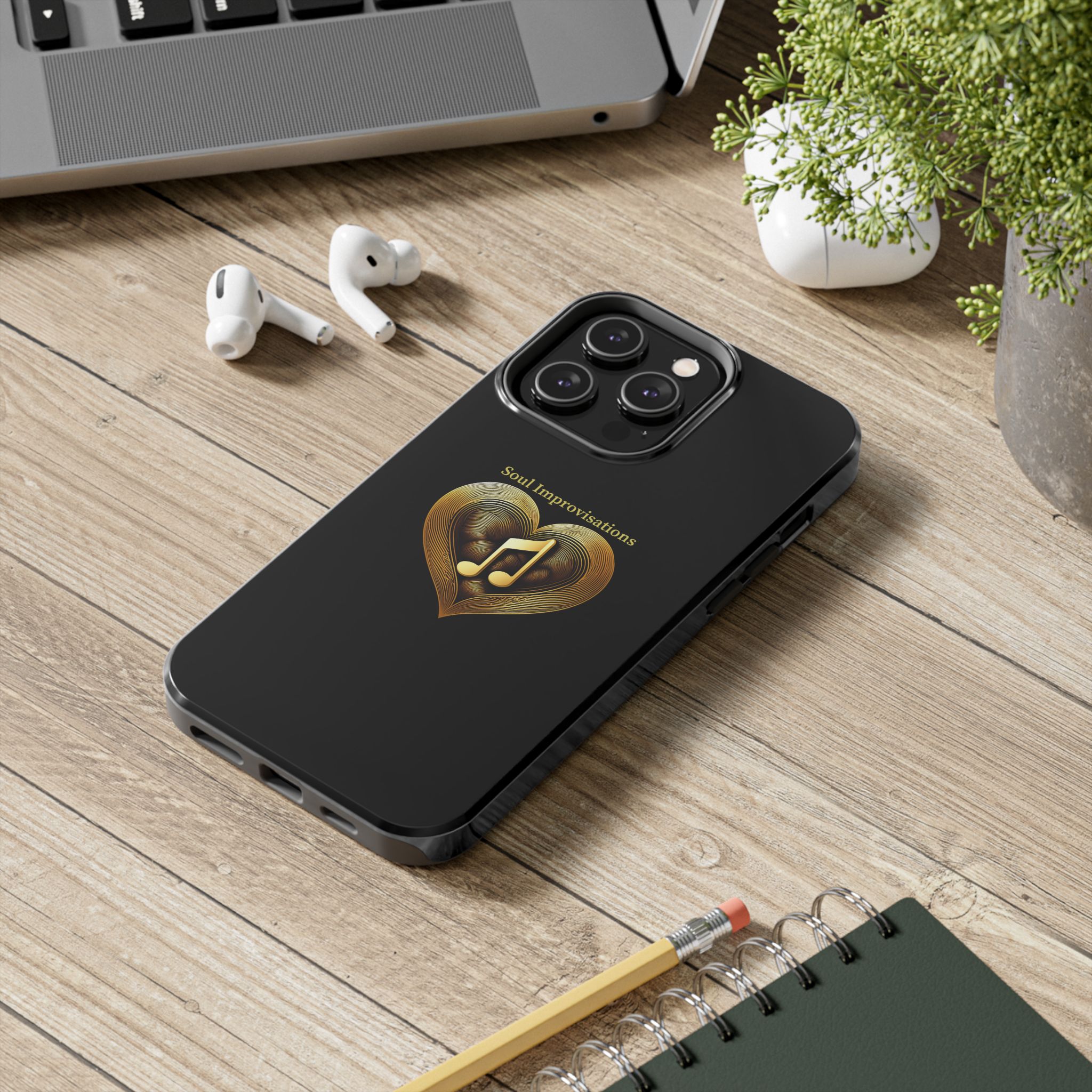 Gold Musical Heart Tough Phone Case - Black - Image 65