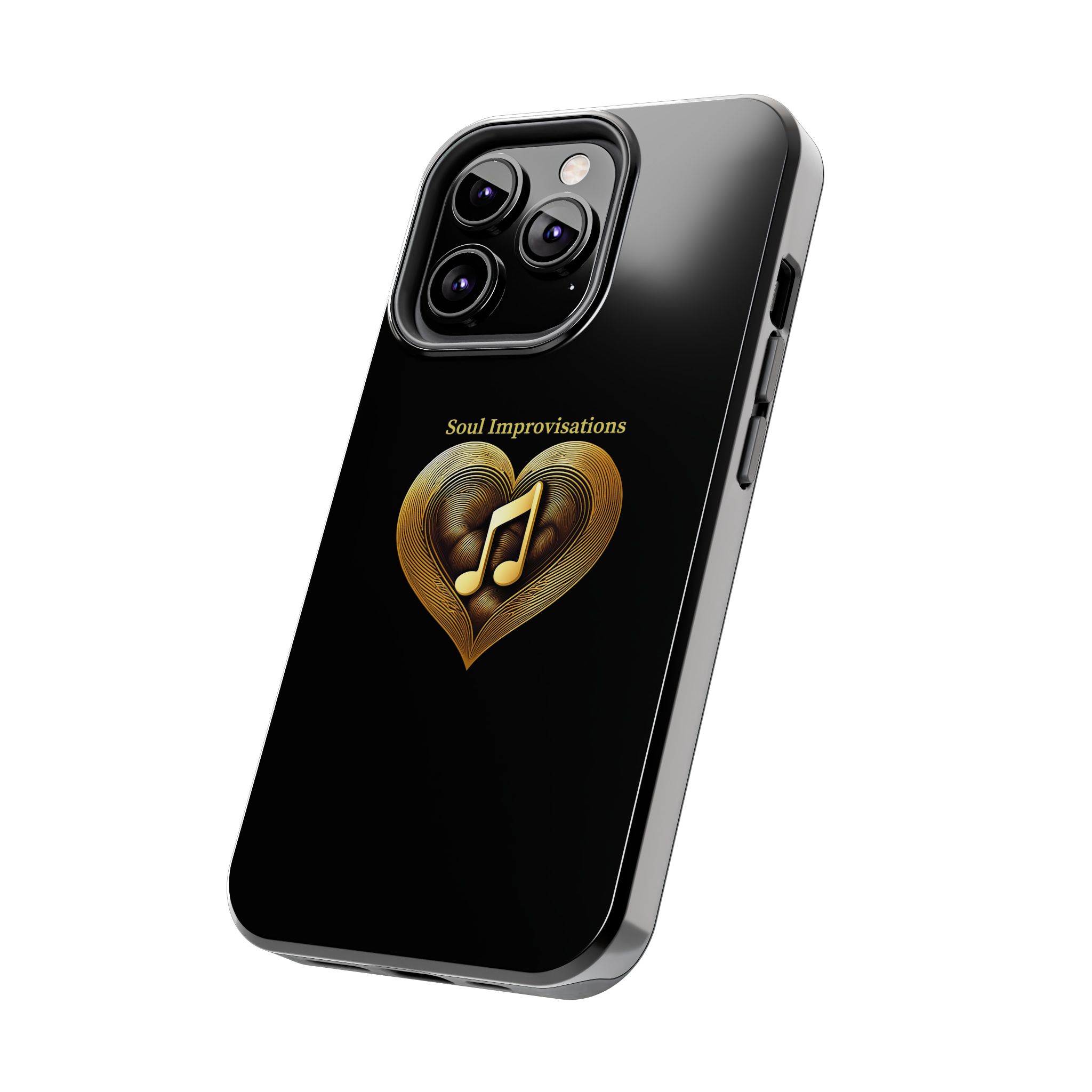 Gold Musical Heart Tough Phone Case - Black - Image 54