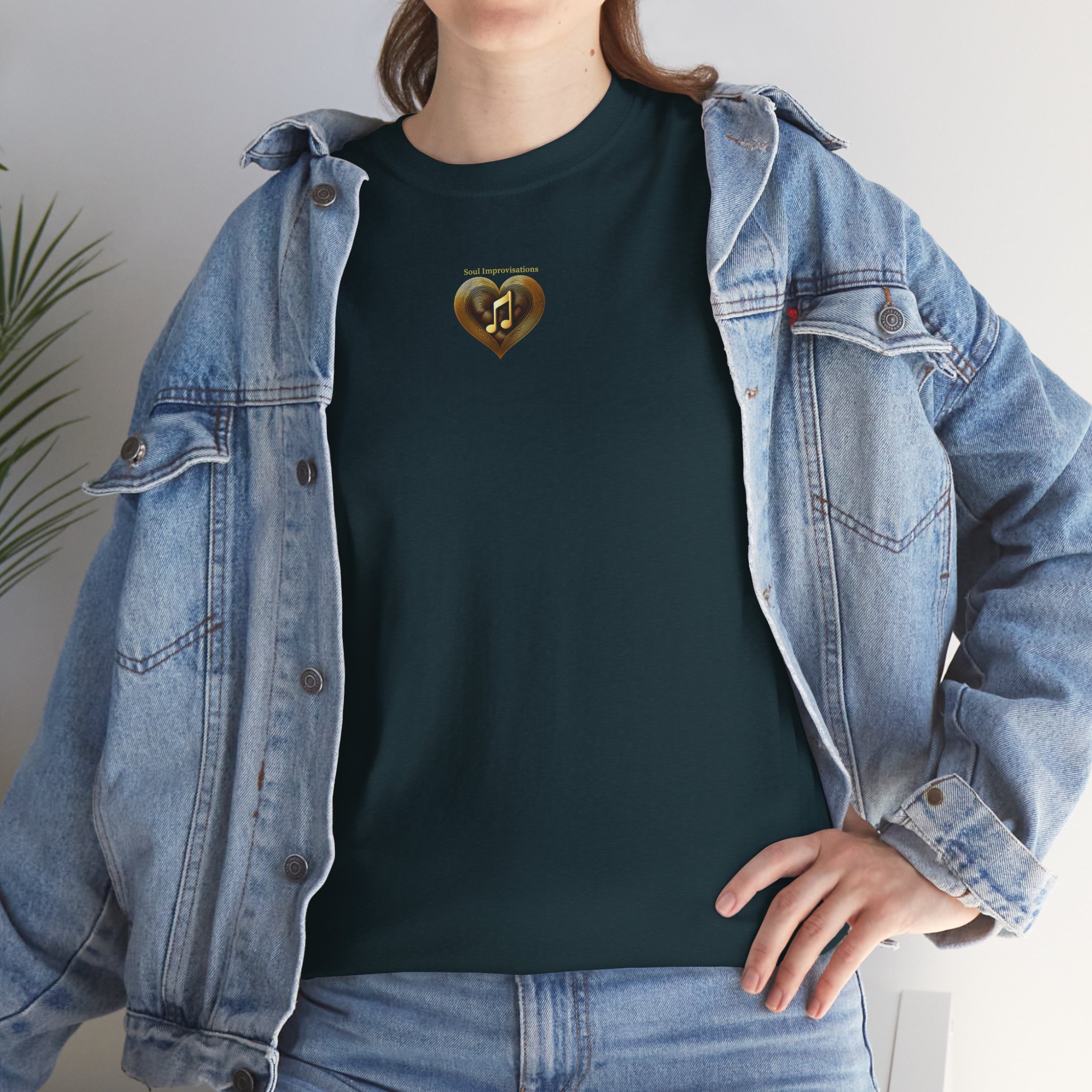 Gold Musical Heart Unisex Heavy Cotton Short Sleeve T-Shirt - Image 4