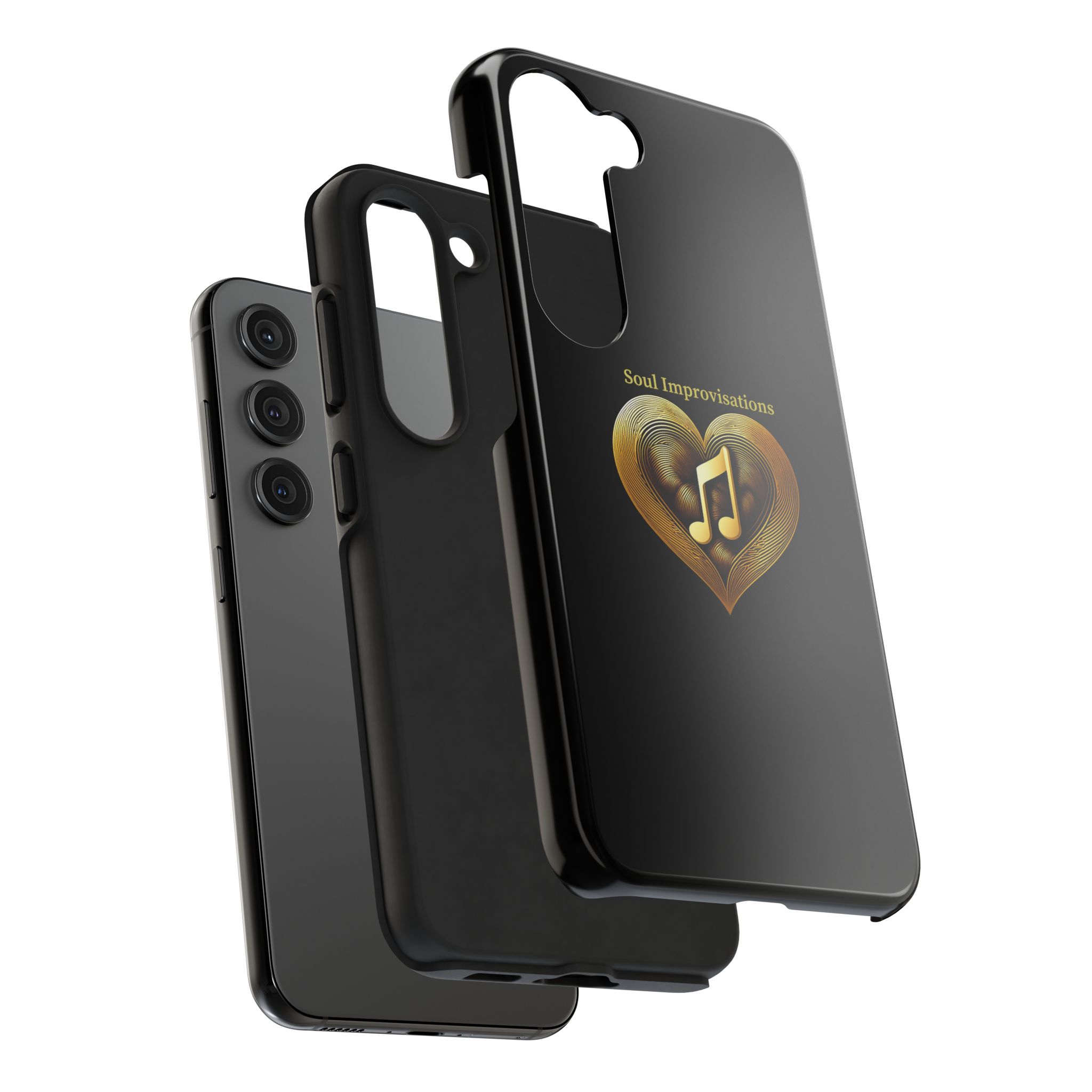 Gold Musical Heart Tough Phone Case - Black - Image 87